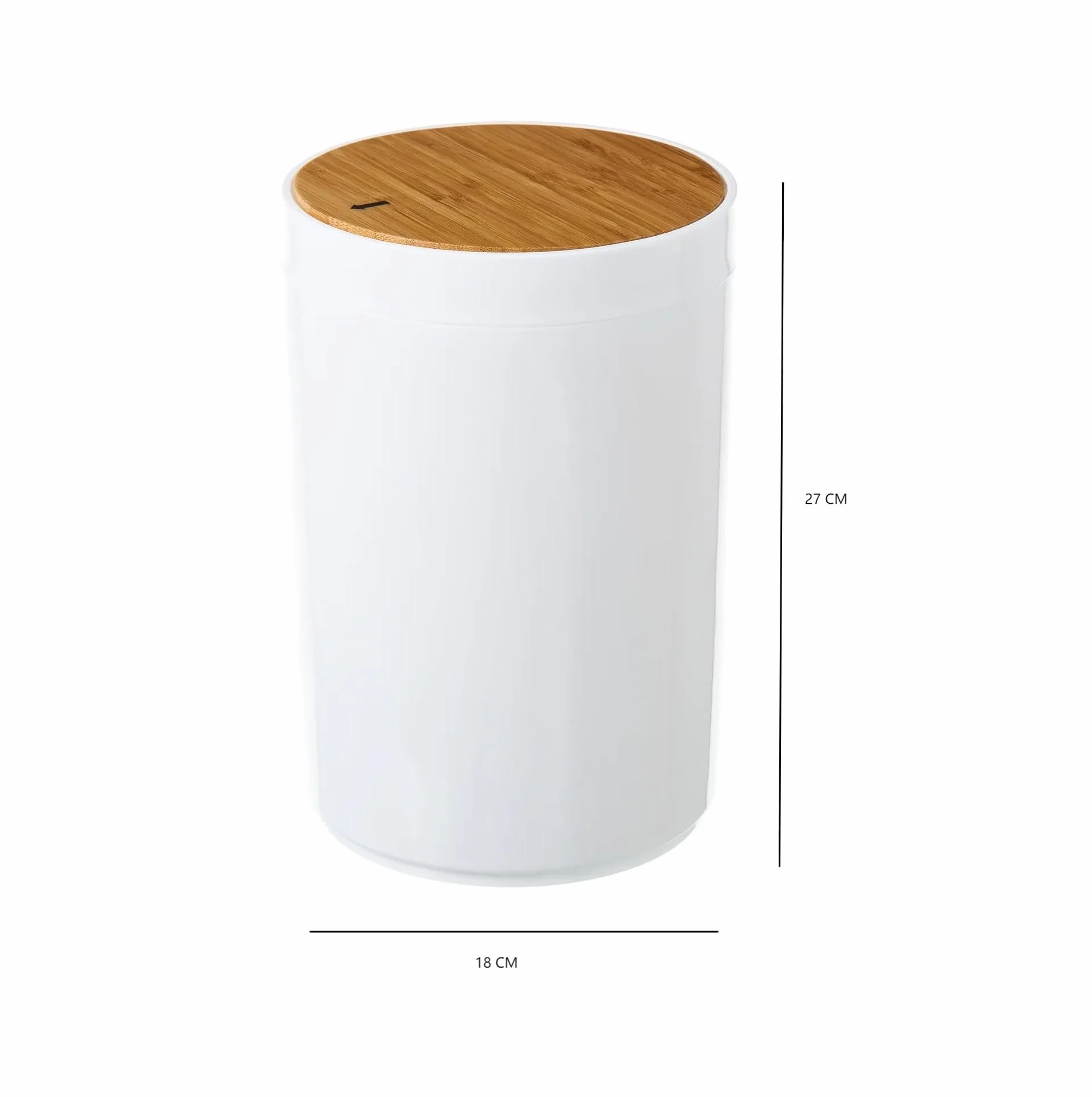 Papelera de Baño 5L Bambú Natural Tapa Basculante Blanca Minimalista