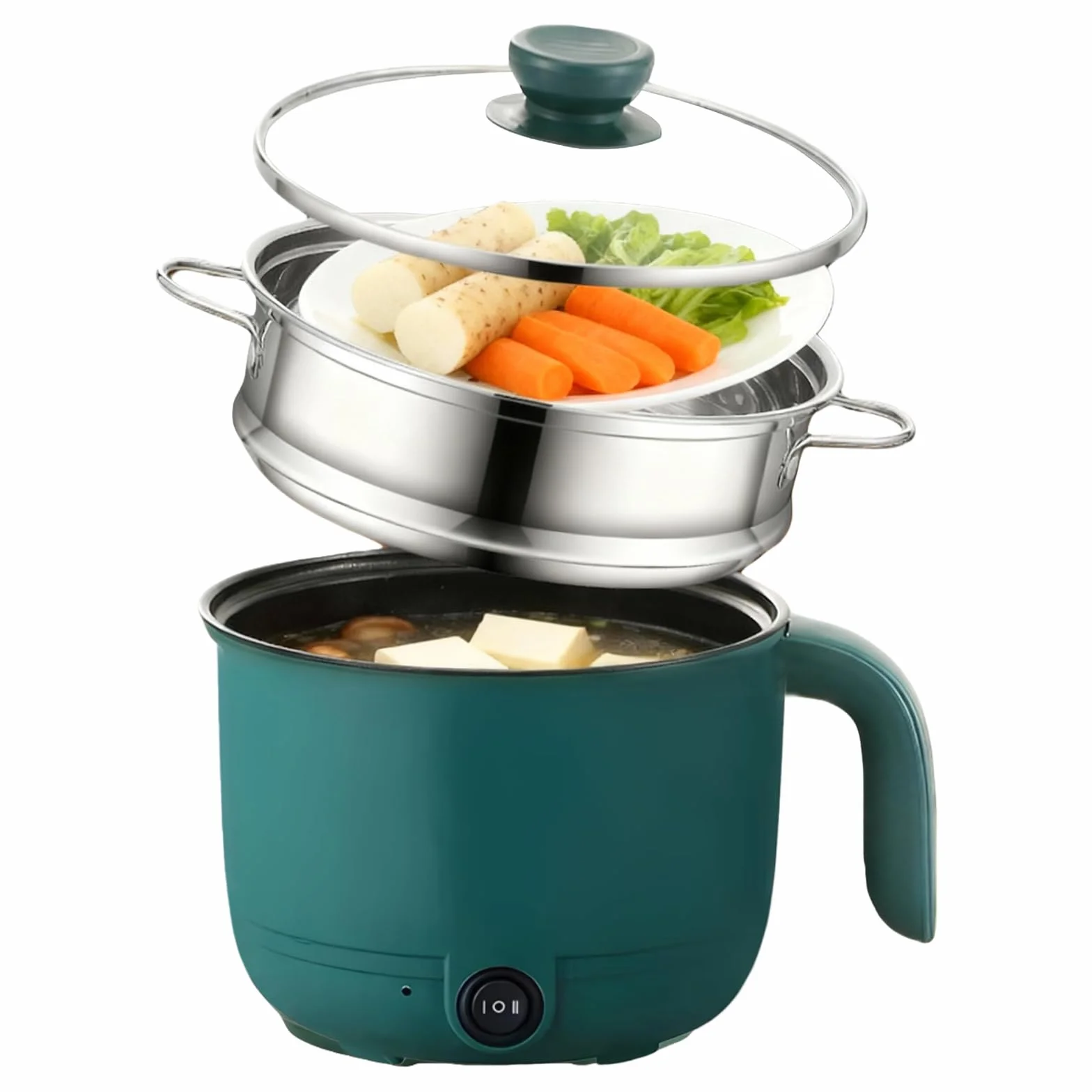 Olla Eléctrica 1.5 Litro, Mini Olla Caliente Portátil, Multicocina Antiadherente 600W 220V Verde