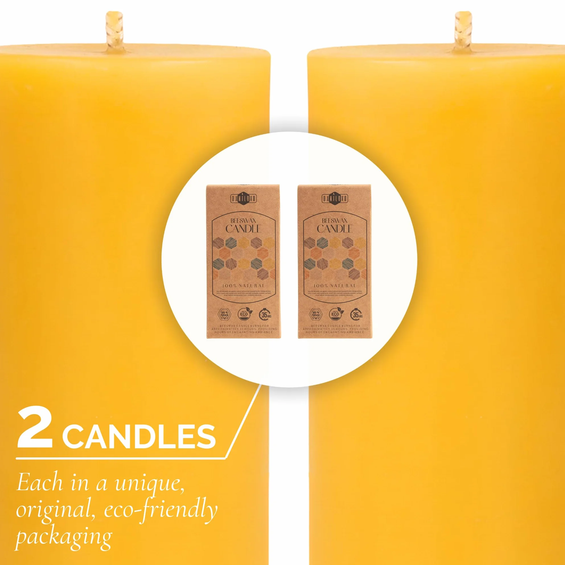 Velas de Cera de Abeja Natural 100% Pura Decorativas Grandes 2 pz 5x10 cm 35 horas
