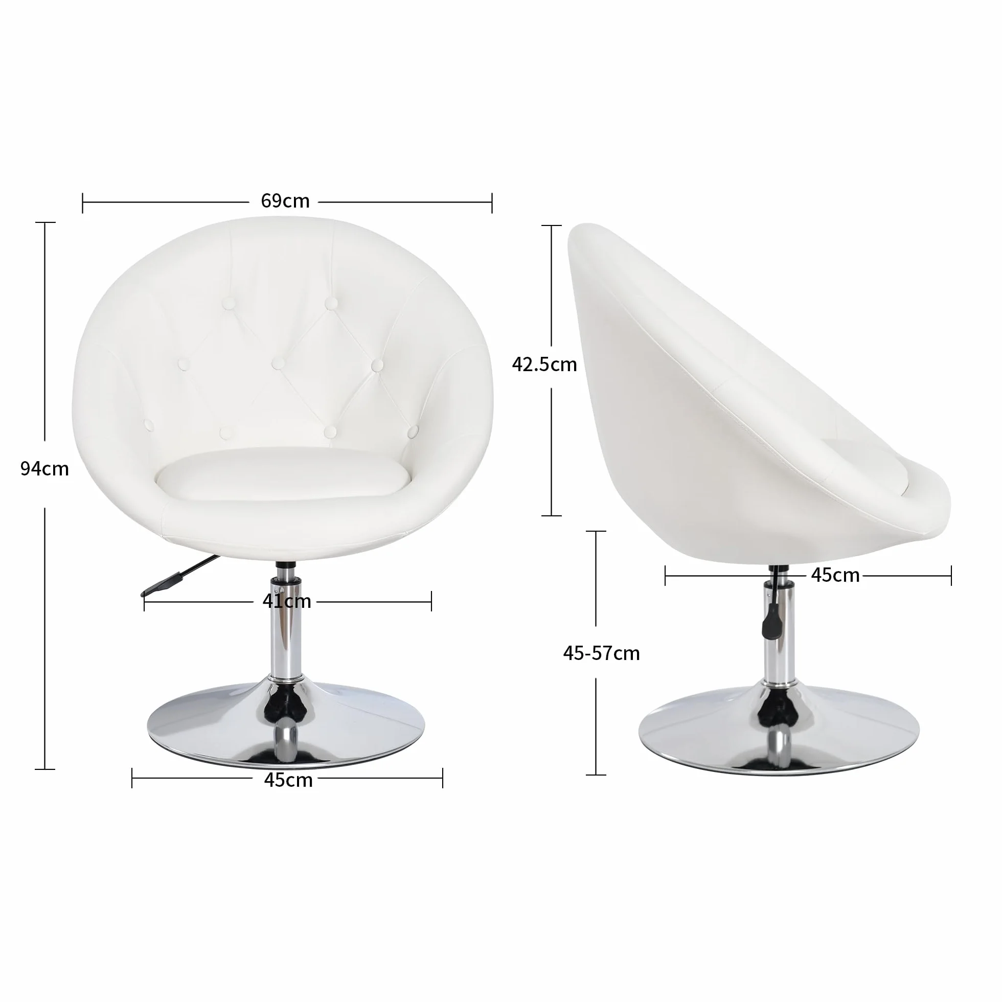 Duhome Sillon Lounge Club de Cuero sintético Silla butaca Giratorio Ajuste de Altura seleccion de Color 509A, Color:Blanco, Material:Cuero Artificial