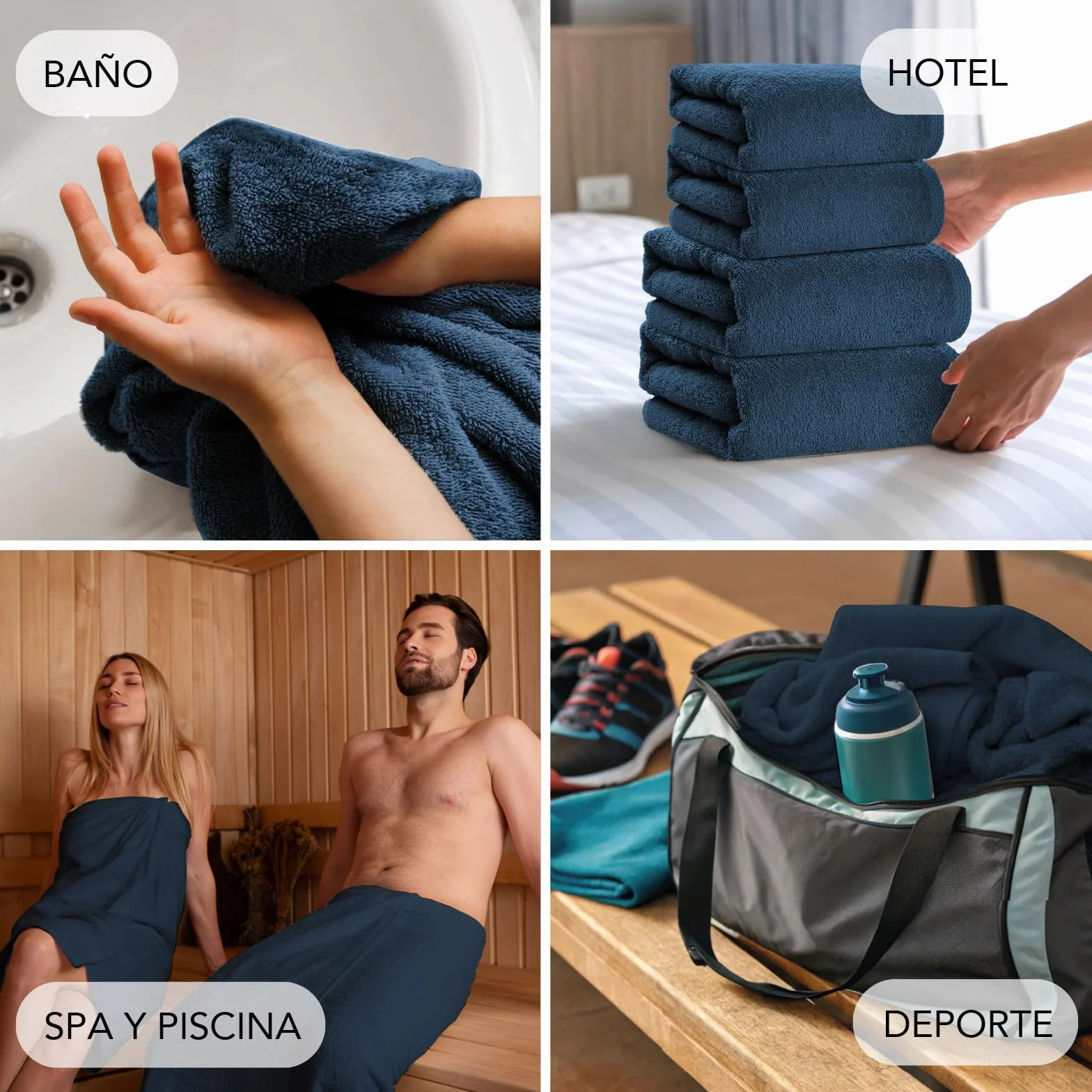 SLEEPZEN - Juego de Toallas de Baño 100x150, Juego de 2 - Azul Poseidón, Algodón Orgánico Certificado Gots - 500 gsm - Ultra absorbentes, Extra Suaves - Fabricadas en Portugal - Certificadas Oeko-Tex