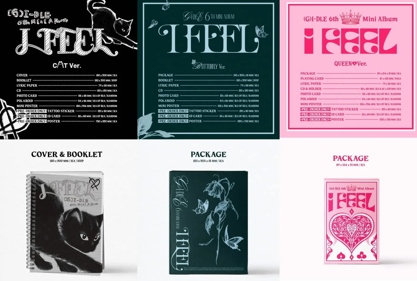 (G) I-DLE - I Feel (6º mini álbum) CD + beneficio de pedido anticipado + póster plegado (mariposa ver, 1 póster plegado)