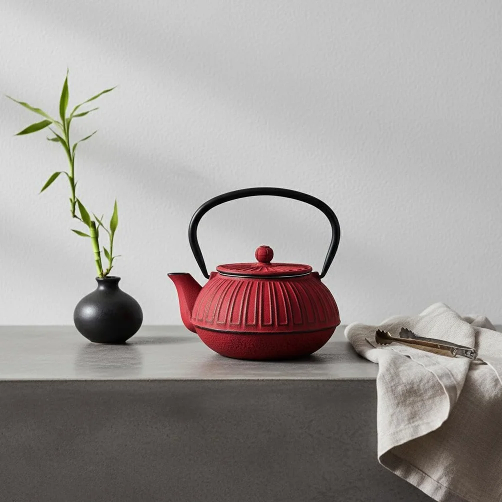 Tetera de Hierro Colado 0,6L Roja con Diseño Elegante y Durable
