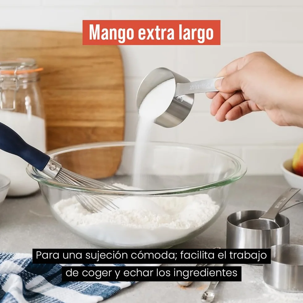 Chef Pomodoro Tazas Medidoras Cocina Acero Inoxidable Juego 7 Piezas Apilables Mango Largo