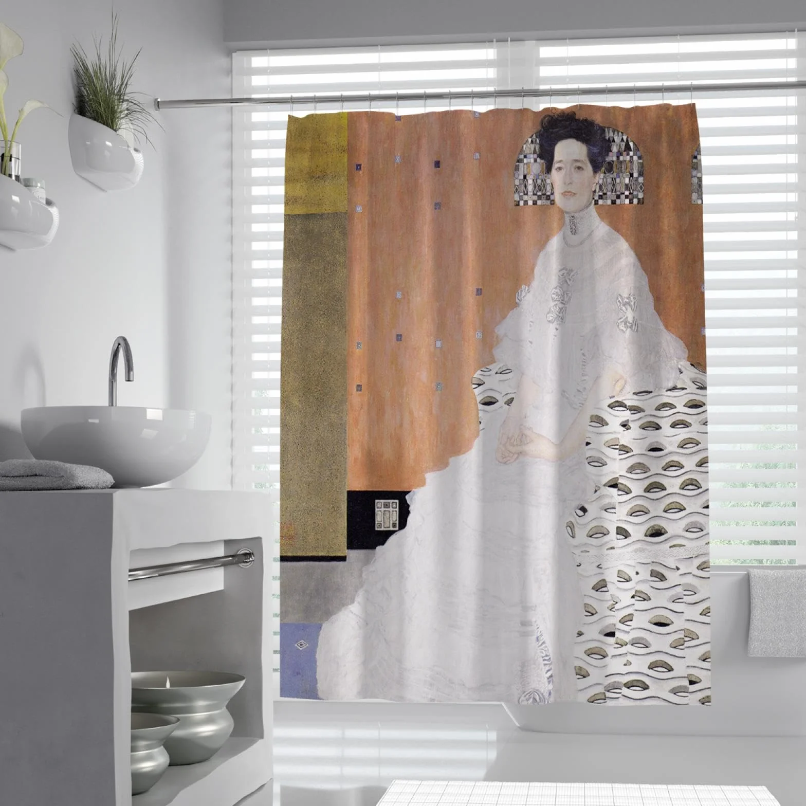 Cortina de Ducha de baño de Retrato Elegante Cortinas de Ducha de Tela de poliéster Lavables Impermeables Cortina de baño Decorativa de Arte Moderno 200x200cm