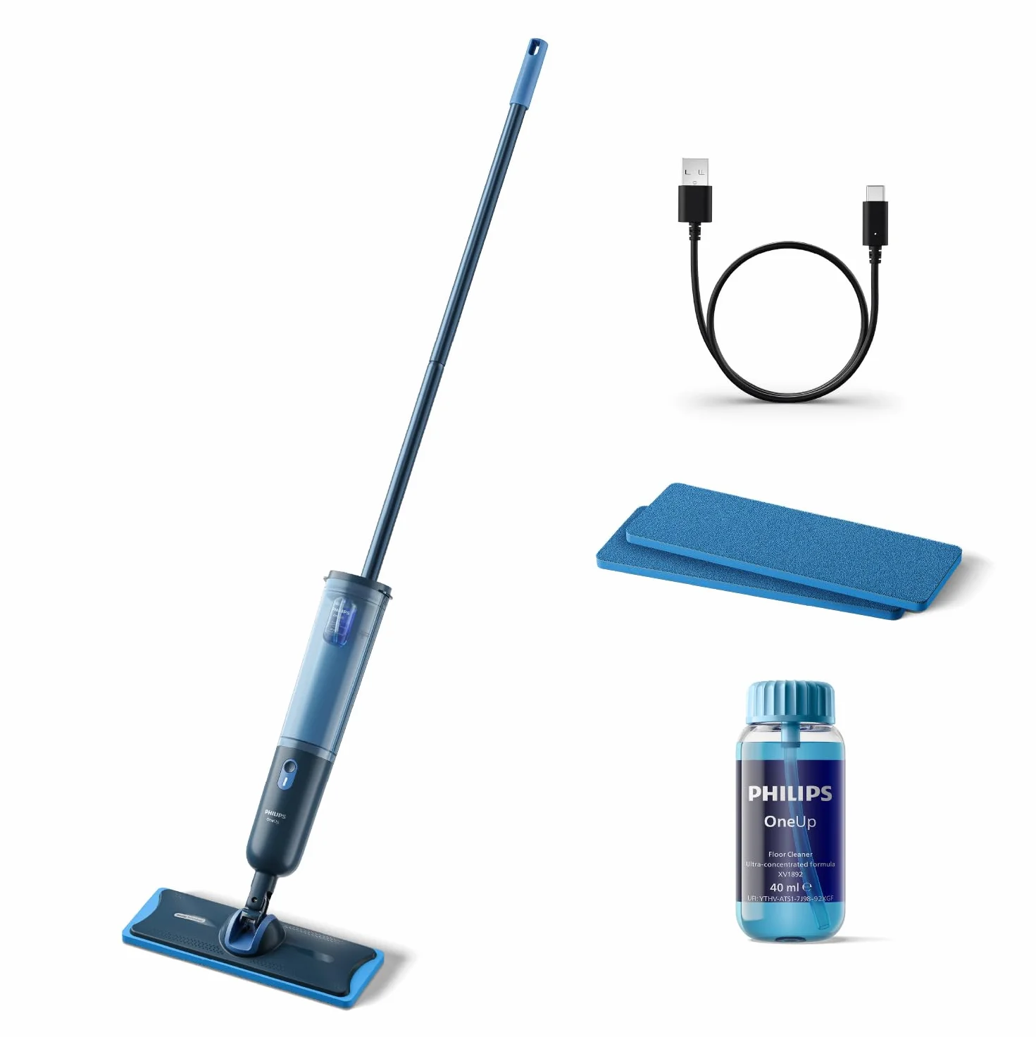 Philips OneUp 3000 Series - Fregona eléctrica (2 suelos más limpios, 2 veces más rápido, inalámbrico con rotación de 360°, almohadillas reutilizables lavables, batería de larga duración (XV3101/01)