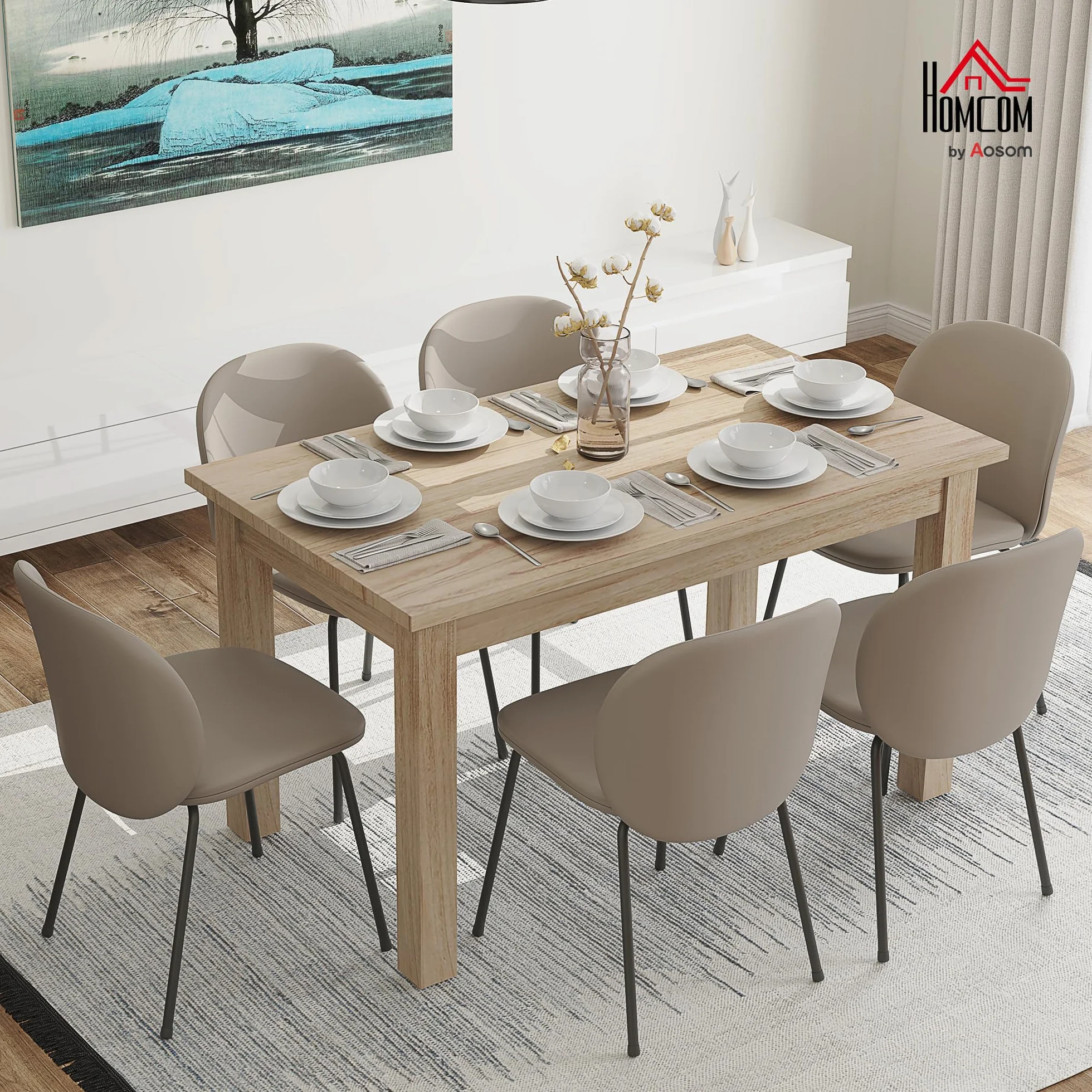 HOMCOM Mesa de Comedor para 6 Personas Salón Cocina 140x80x78 cm Natural | Mesa de Cocina, Tablero Laminado