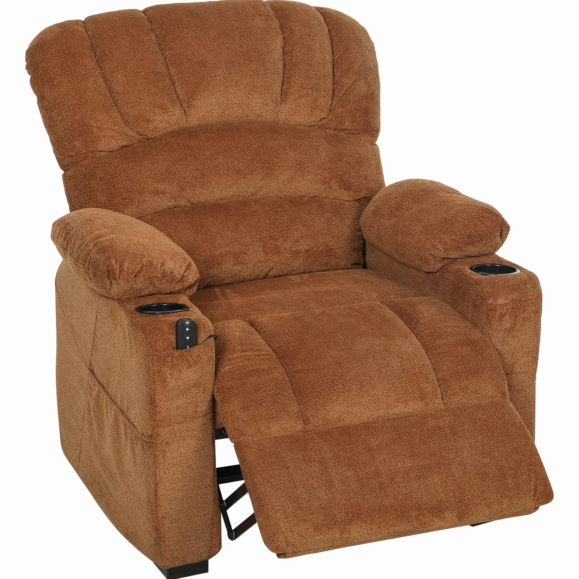 HOMCOM Sillón Relax Reclinable Eléctrico, Sillón Reclinable Silencioso de Terciopelo con Función Memoria, Reposapiés, Mando a Distancia, Bolsillos, Puerto USB, Portavasos, Respaldo Concha, Marrón