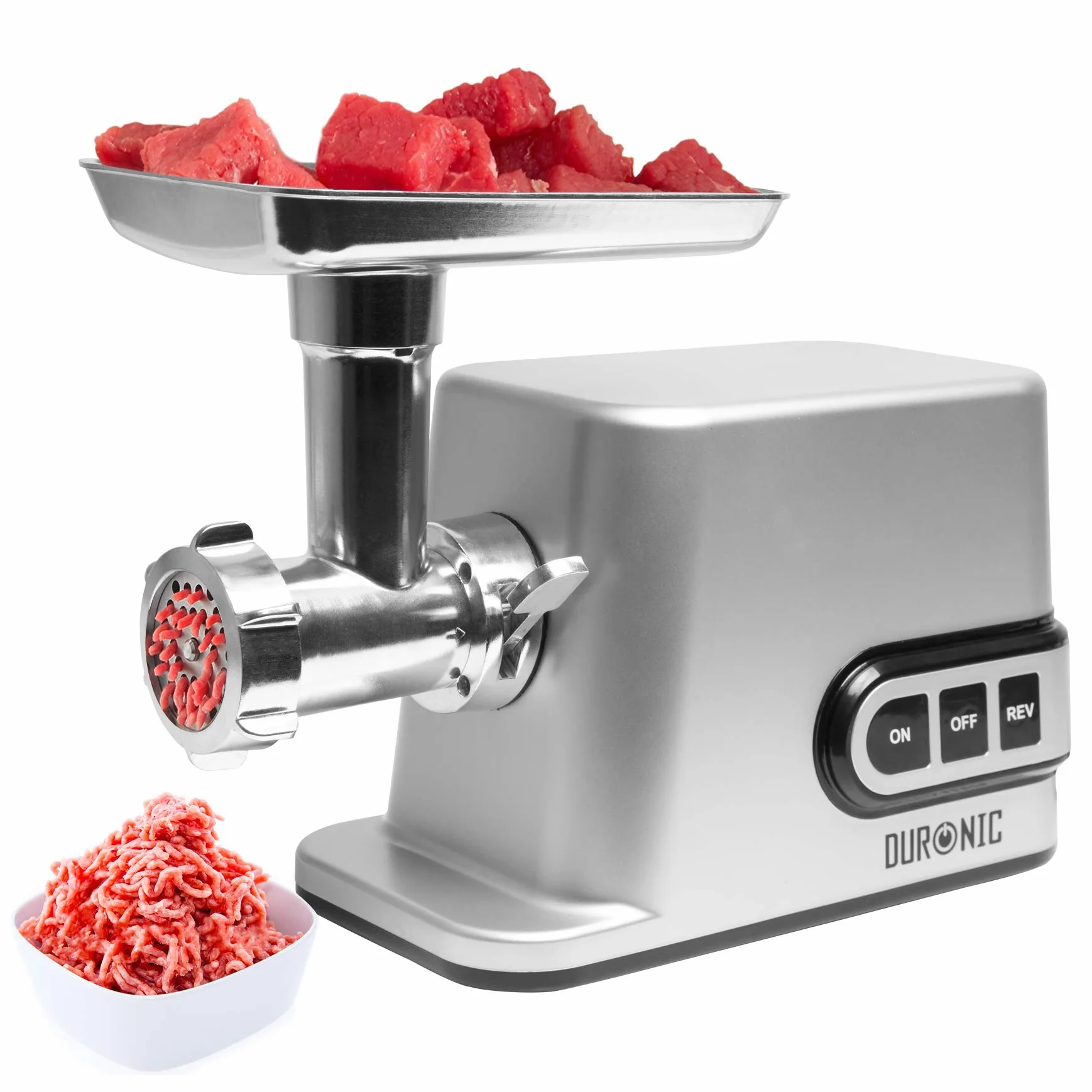 Duronic MG301 Picadora de Carne Eléctrica 3000 W de Acero Inoxidable | Accesorios para Carne Picada, Salchichas y Kibbe, para Platos de Carne o Verduras, Potente y Resistente, para la Cocina
