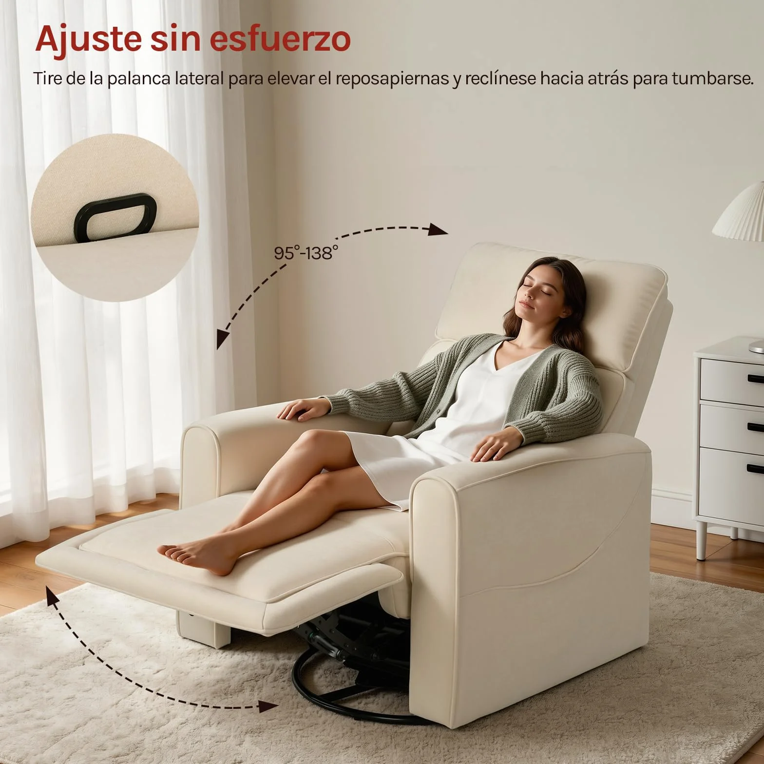 WOLTU Sillón Relax Reclinable, Sillón de Masaje con Calefacción de Masaje, Reposapiés, Bolsillos, Portavasos, Puerto USB, Tapizado en Tela Chenilla, Capacidad de Carga 150 kg, Beige