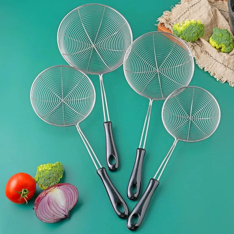sdneNest Juego de cubiertos de cubiertos de 4/16/24/32/40/48 piezas de drenaje de alambre de acero inoxidable, asas de plástico, fideos a la parrilla, tamices de filtro de olla caliente picante