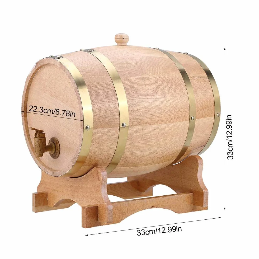 Barril Vino 10 Litros, Barril Vino Madera Roble Vintage con Soporte para Whisky Borbón Tequila