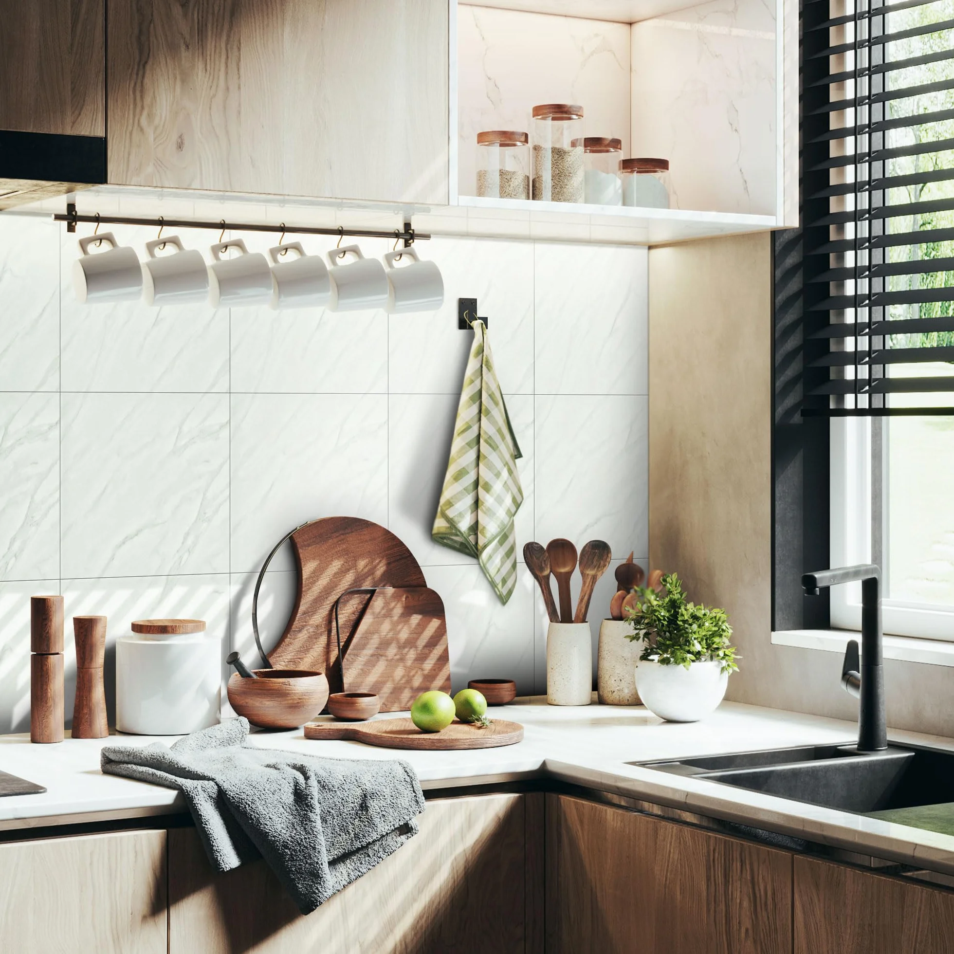 Vieshful 20 Piezas azulejos adhesivos cocina, Panel PVC Marmol Vinilos Azulejos de 30 x 30 cm Para la Pared, Azulejos Adhesivos para Cocina, baño, Sala de Estar