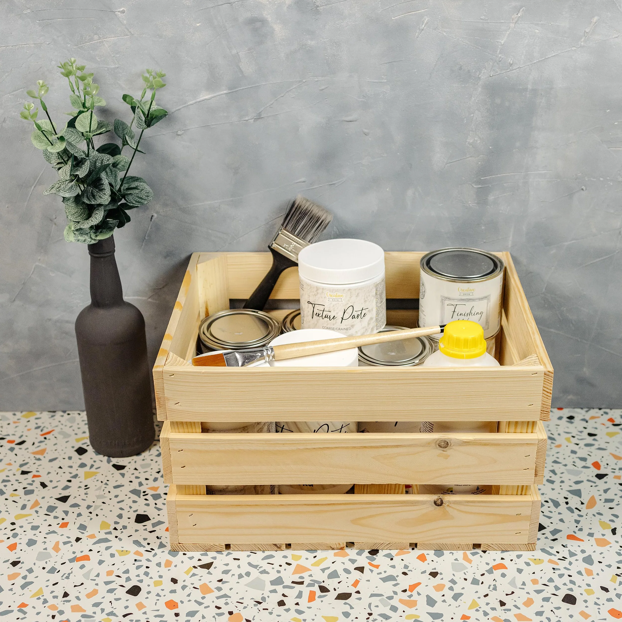 Creative DECO 3 x Cajas de Madera Natural Decorativa | 40 x 30 x 23 cm | Cesta de Madera Ideal para Almacenaje Regalo Fruta Decoración Bricolaje Manualidades | Documentos Juguetes Herramientas