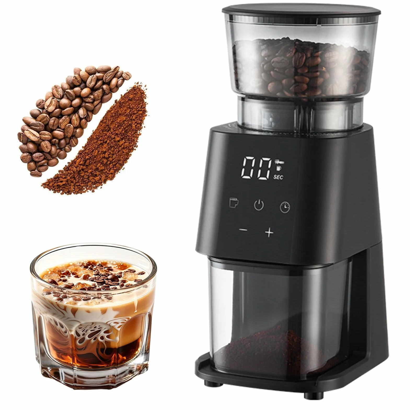 Molinillo De Café Eléctrico, Molinillo Automático De Muelas Cónicas 350-450 | Pantalla Táctil, 30 Niveles de Grosor de Molienda, Dispositivo Antiestático, Capacidad de 130g para 2-12 Tazas, para Espresso