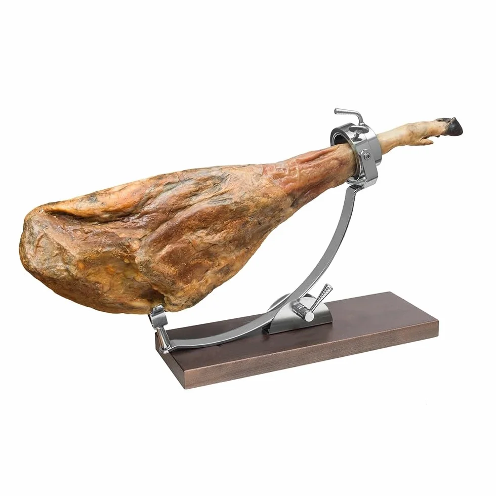 FERRETERIA LEPANTO Jamonero Profesional Giratorio y basculante, Soporte jamonero con Base de Madera de Haya Color Caoba Modelo Serrano (Sin Set de Corte)