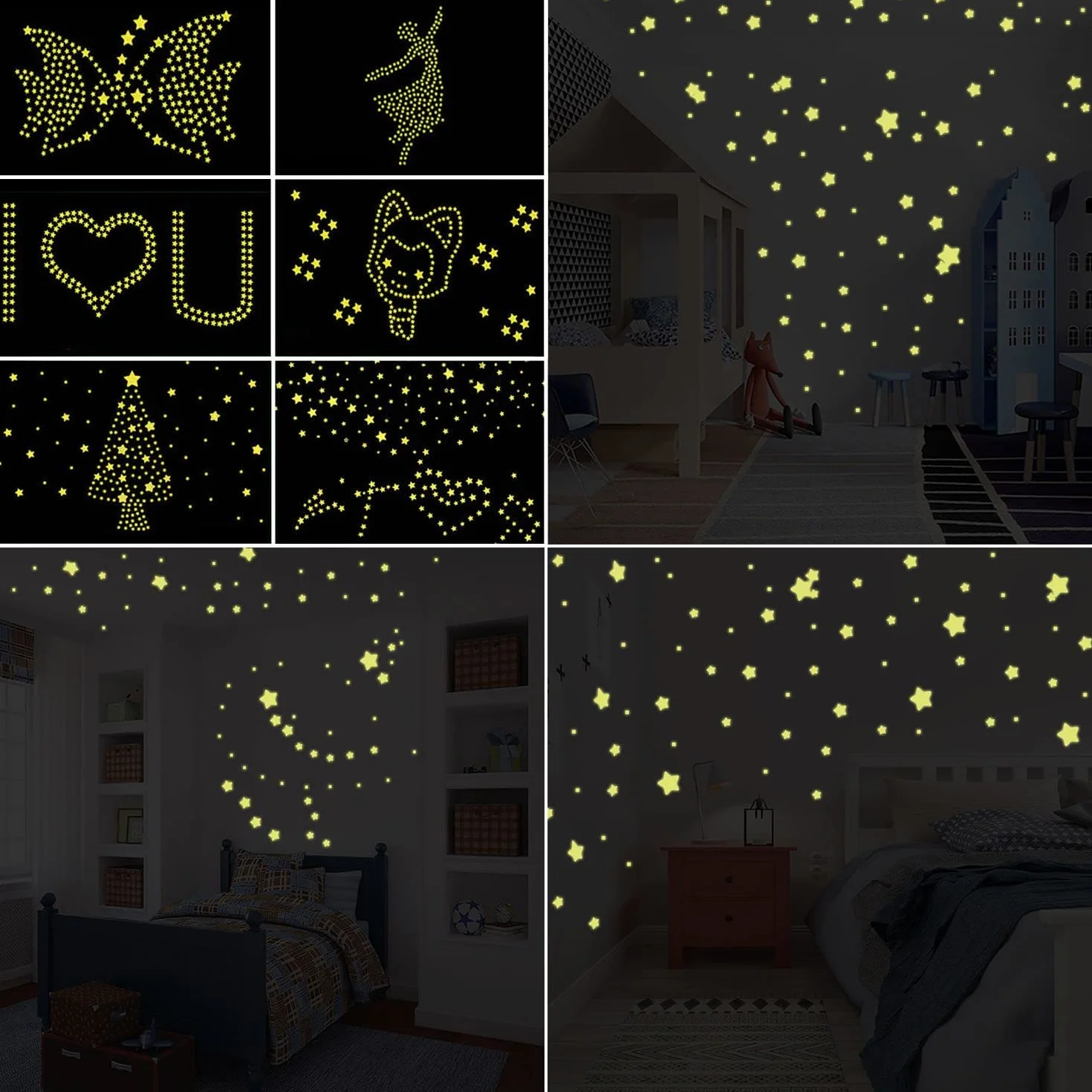 Pegatinas de estrella que brillan en la oscuridad, adhesivas luminosas DIY para dormitorio infantil
