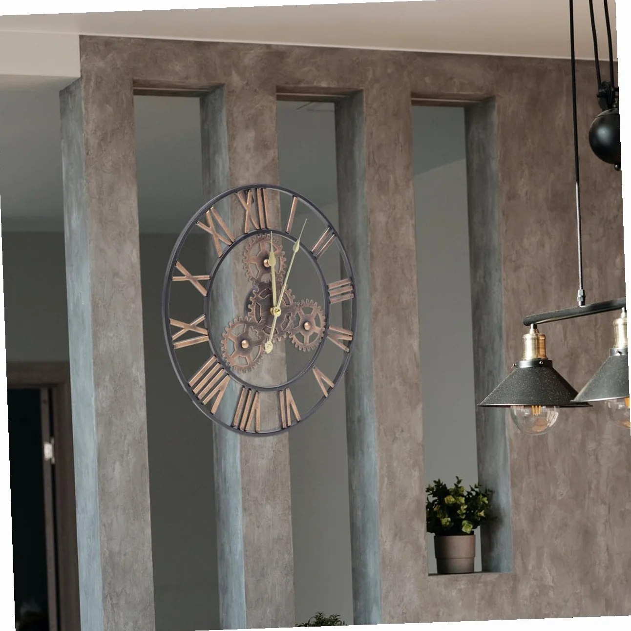 Cabilock Reloj de Pared Redondo de Estilo Industrial, Colgante Sencillo para Ambientes de Sala, Alojamientos y Cafeterías