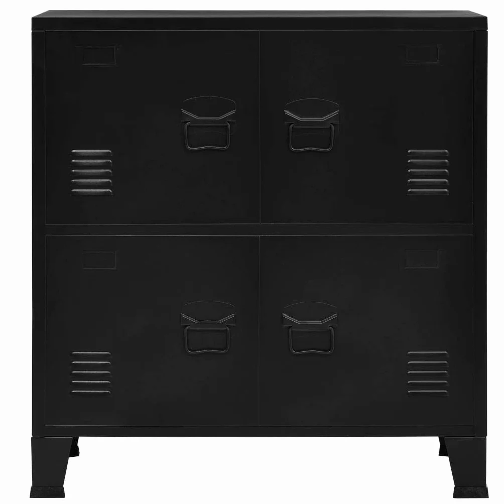 Willood Mueble Indutrial con 4 Puertas Mueble Despacho Oficina Armario Malla Cajones Compartimentos Almacenamiento Organizador de Acero Negro