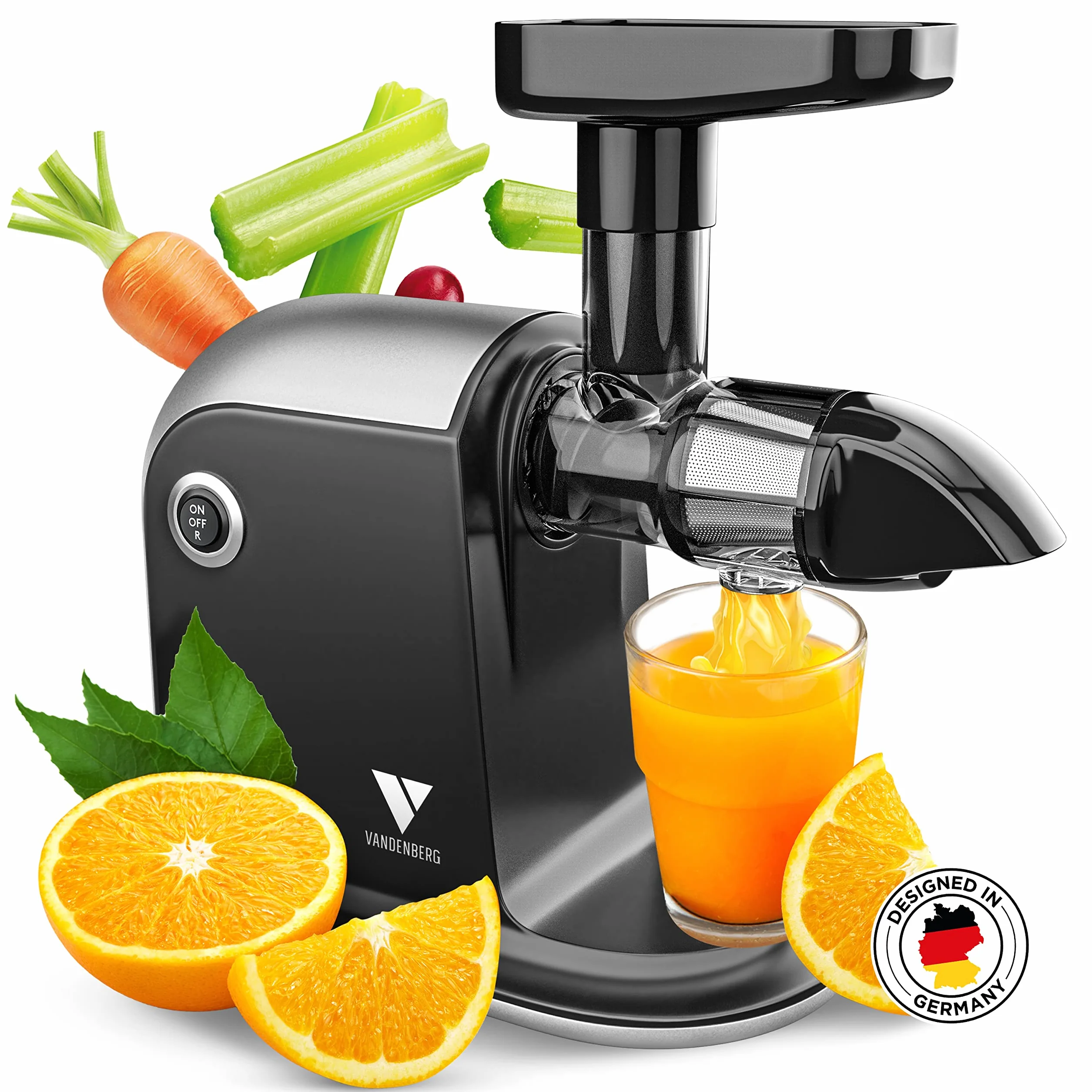 Vandenberg [EL ORIGINAL] - Slow Juicer - Exprimidor de verduras y frutas - [150 W] Exprimidor eléctrico con función inversa que ahorra vitaminas incluye cepillo de limpieza - Sin BPA