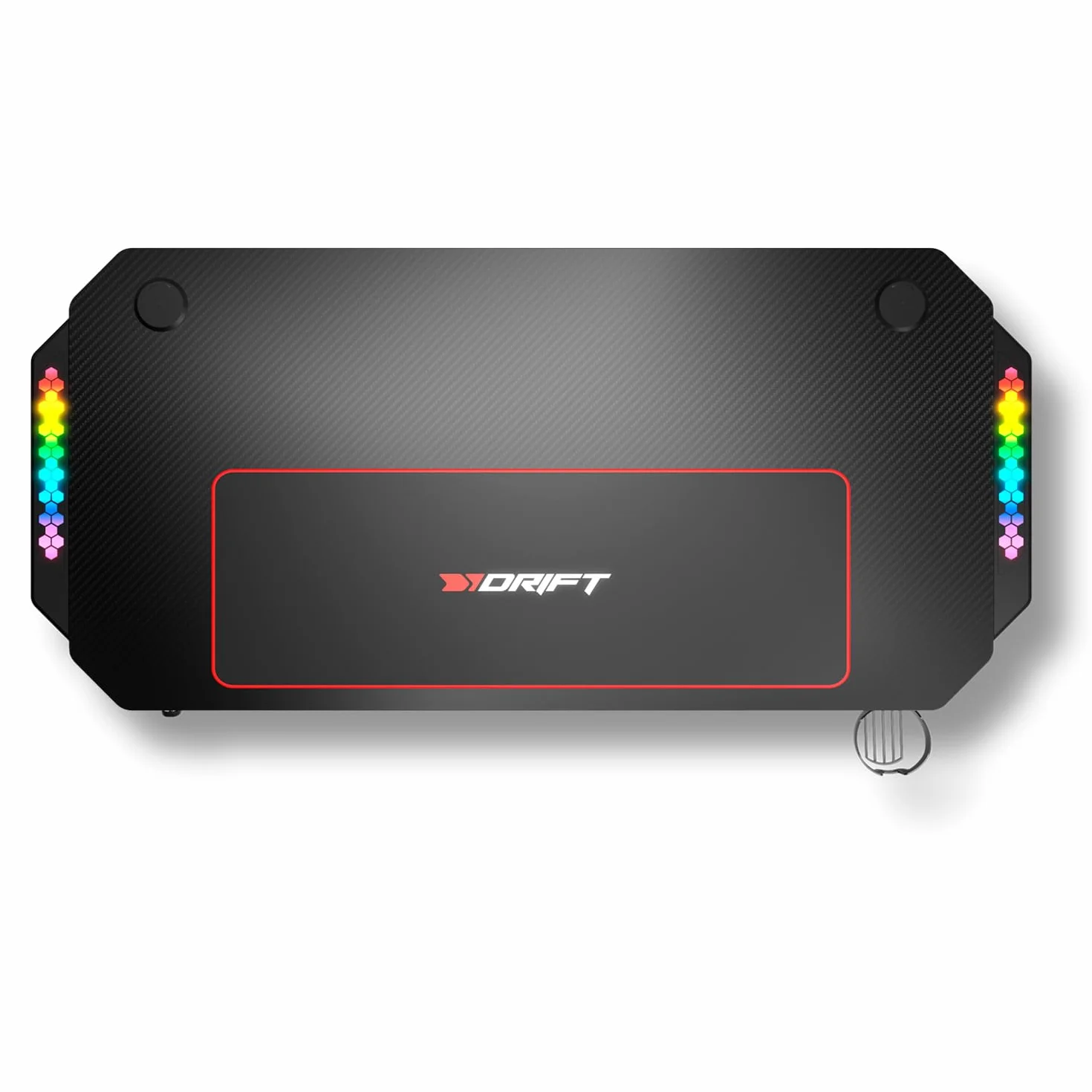 Drift Gaming DRDZ175RGB – Mesa Gaming con Tablero de Fibra de Carbono, Laterales RGB reactivos al Sonido, Alfombrilla XL, Soporte para Bebidas y Auriculares, Color Negro
