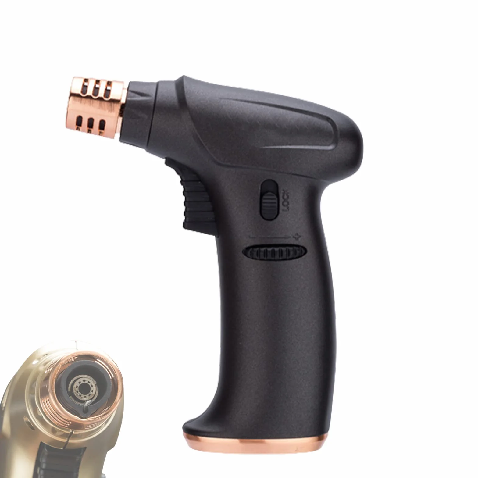 Encendedor de Antorcha Recargable a Prueba de Viento, Encendedor de Llama de Chorro Azul, Perilla de Ajuste, Encendedores de Cigarros de Butano para Hombres (Gas No Incluido),Black