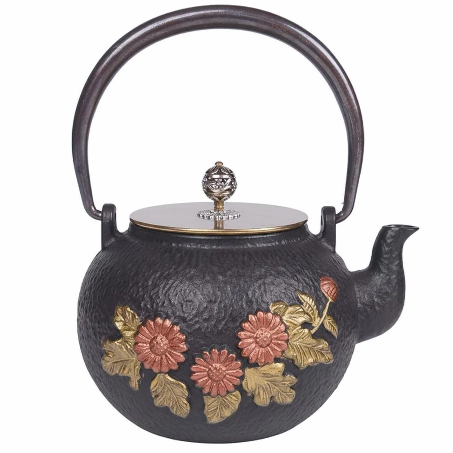 TISHITA Tetera de Hierro Fundido Japonesa Tetera Hervidor Caldera Decorativa y Funcional Libera de Hierro y el Cobre y Relieve Adecuada para del Té Meditación Hogar, 1.2L Girasol