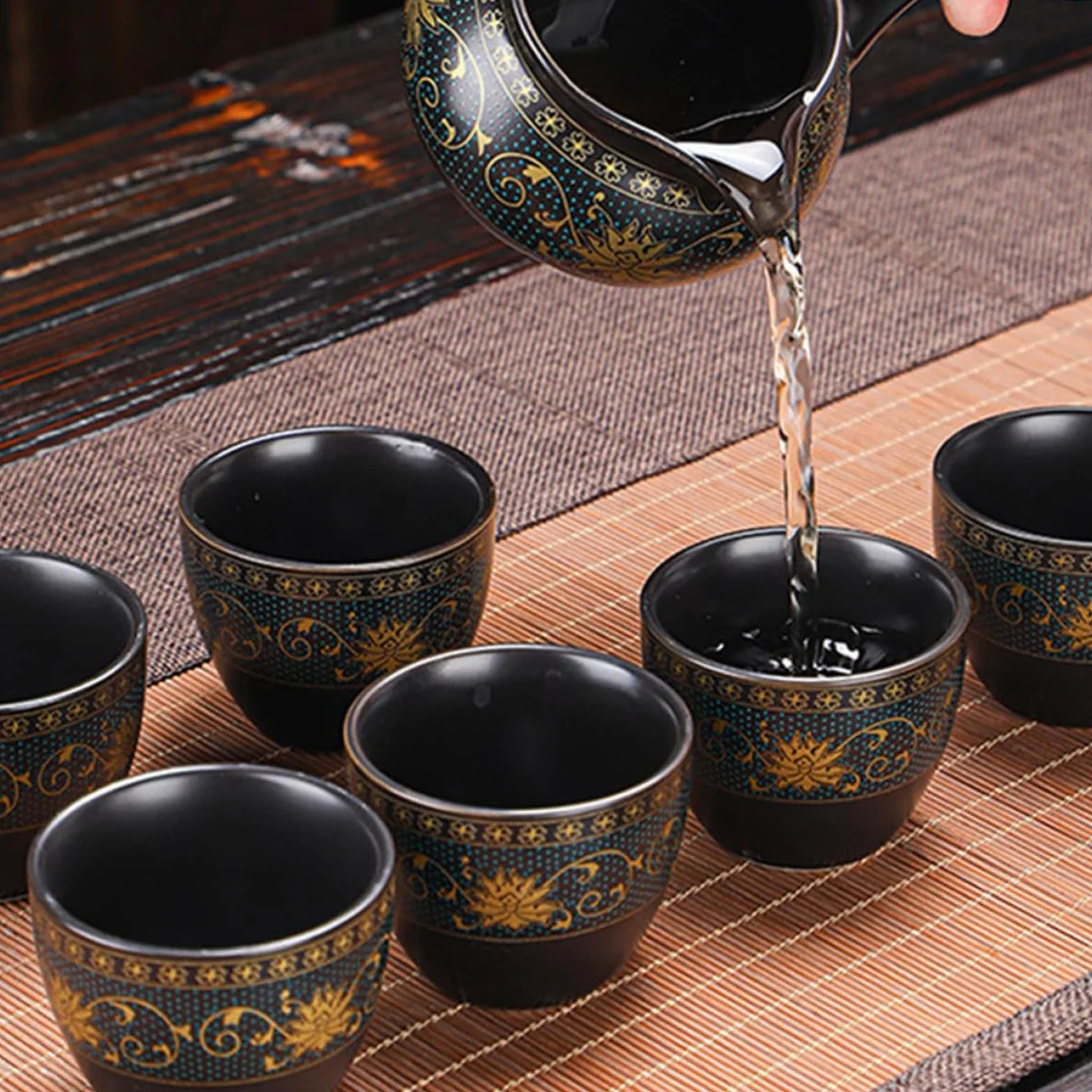 GLEAVI Juego de Tetera y Función Antiquemaduras Diseño Retro de Cerámica Negra para Oficina y Aficionados al Té Suelto