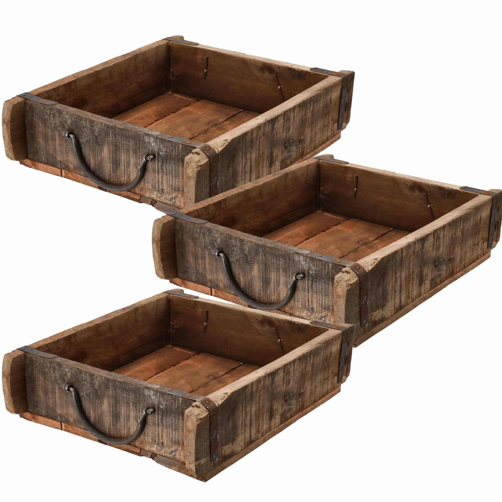 Novaliv 3 Cajas de Madera Vintage de 30 x 25 x 8 cm con Forma de Ladrillo Antiguo, Caja Multiusos de Madera Reciclada, Cada Forma es Única, Decoración Vintage