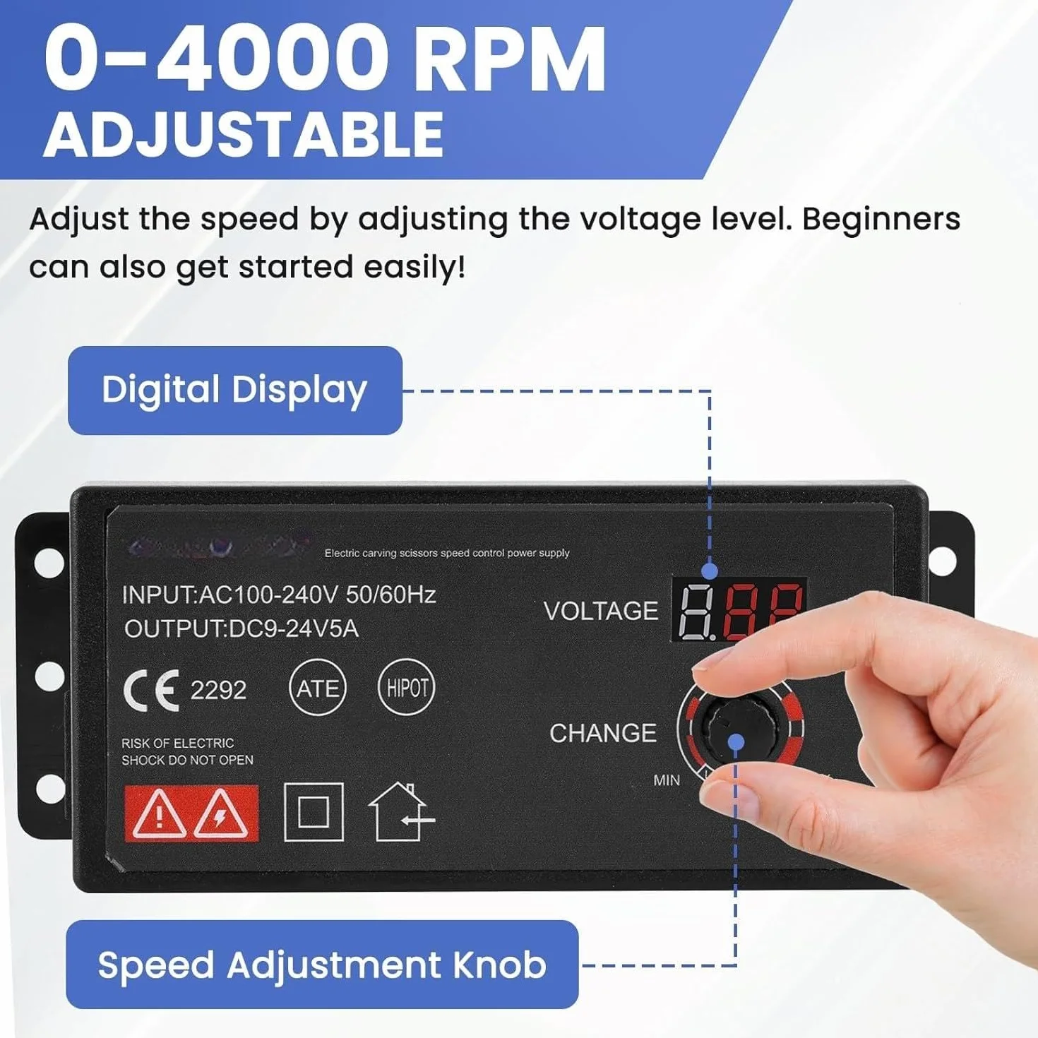 Tijeras eléctricas para alfombras y tela, velocidad ajustable de 0 a 4000 rpm, ideal para alfombras pequeñas a medianas y proyectos de bordado