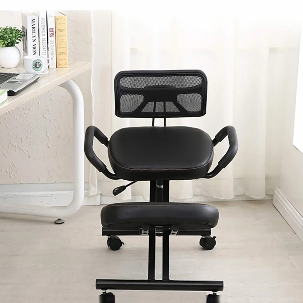 Ergonómico Silla De Rodillas, Gruesas Asiento Almohadilla con Asiento Trasero Ortopédico Manual Ajustar Rolling Ajustable Taburete para Una Mejor Postura.-Black PU Faux Leather