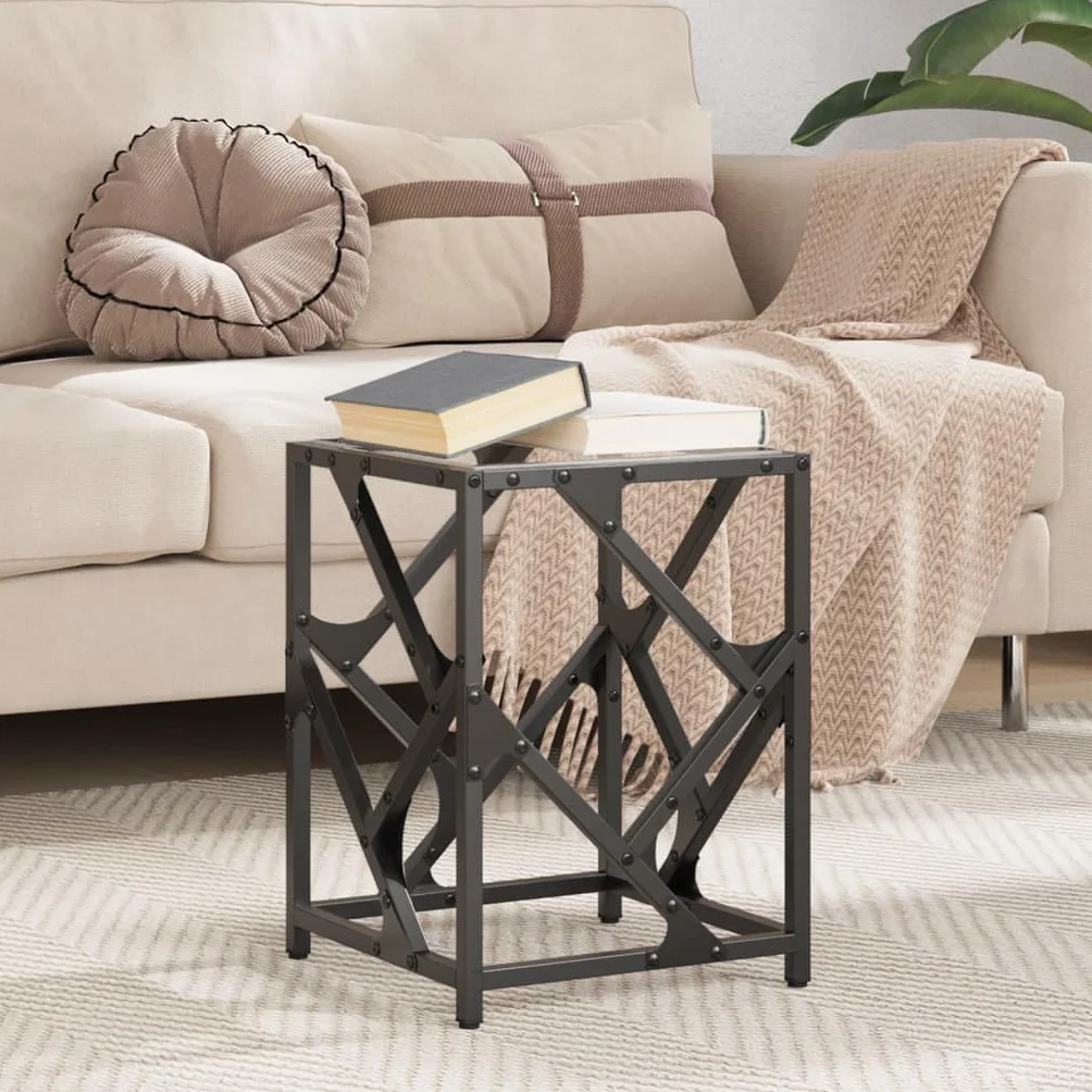 Mesa de centro con tapa de cristal transparente, 30 x 30 x 41 cm, estructura de acero, diseño moderno, robustas mesas de salón para aperitivos y bebidas