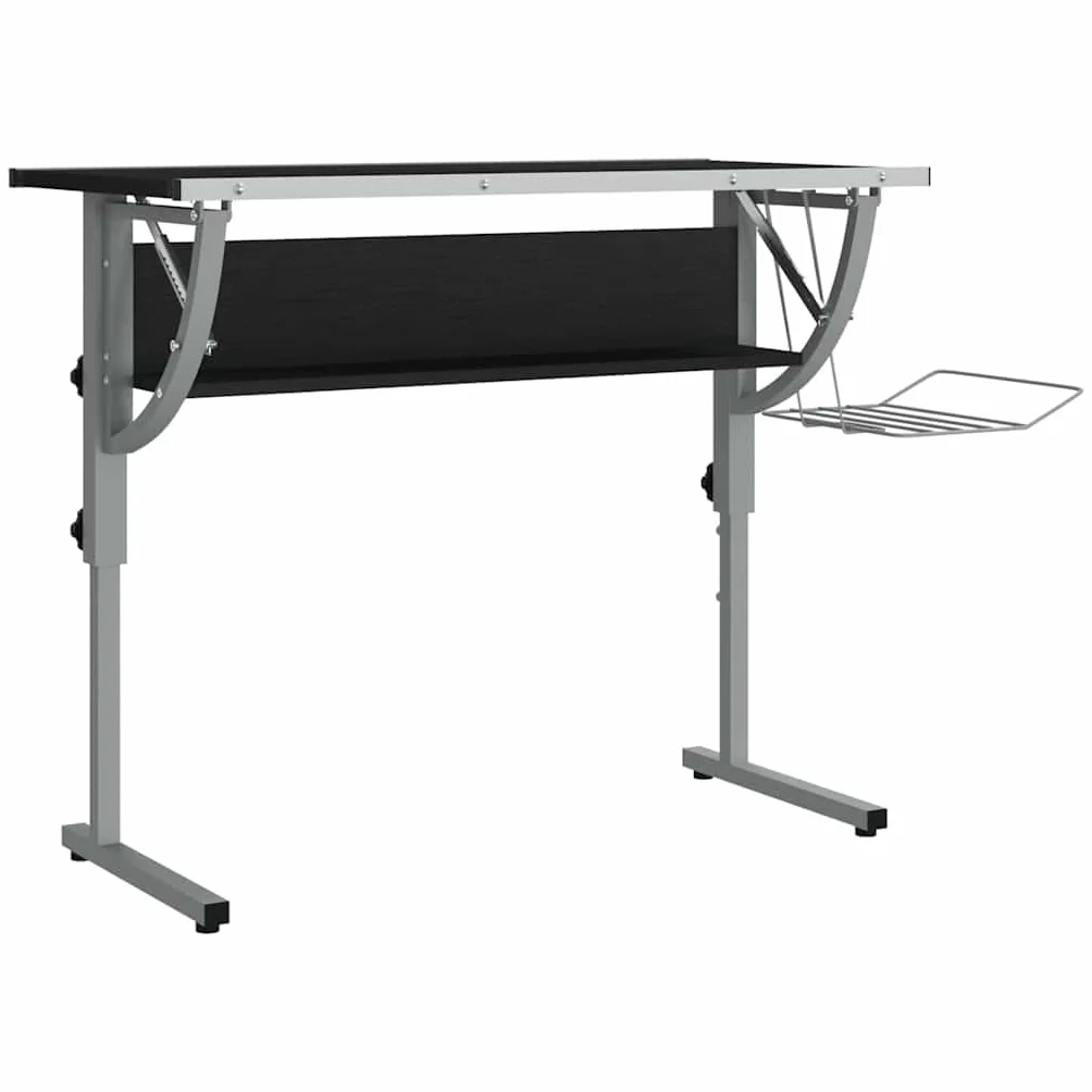 vidaXL Mesa de Dibujo Madera y Acero Negro y Gris 110x53x(58-87) cm, Escritorio de Dibujo, Mesa Escritorio, Escritorio Moderno, Escritorio