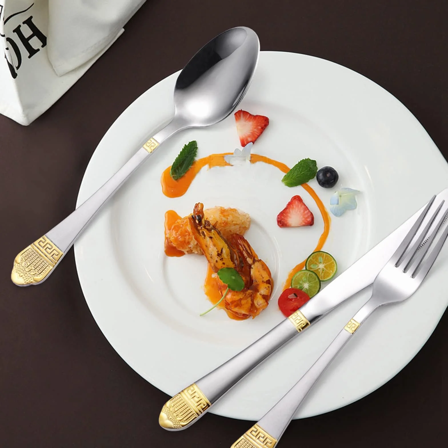 Juego de cubiertos de acero inoxidable para 12 personas, cubiertos completos con cuchillos, tenedores y cucharas, elegantes utensilios de comedor en caja de regalo de madera, ideal para varias