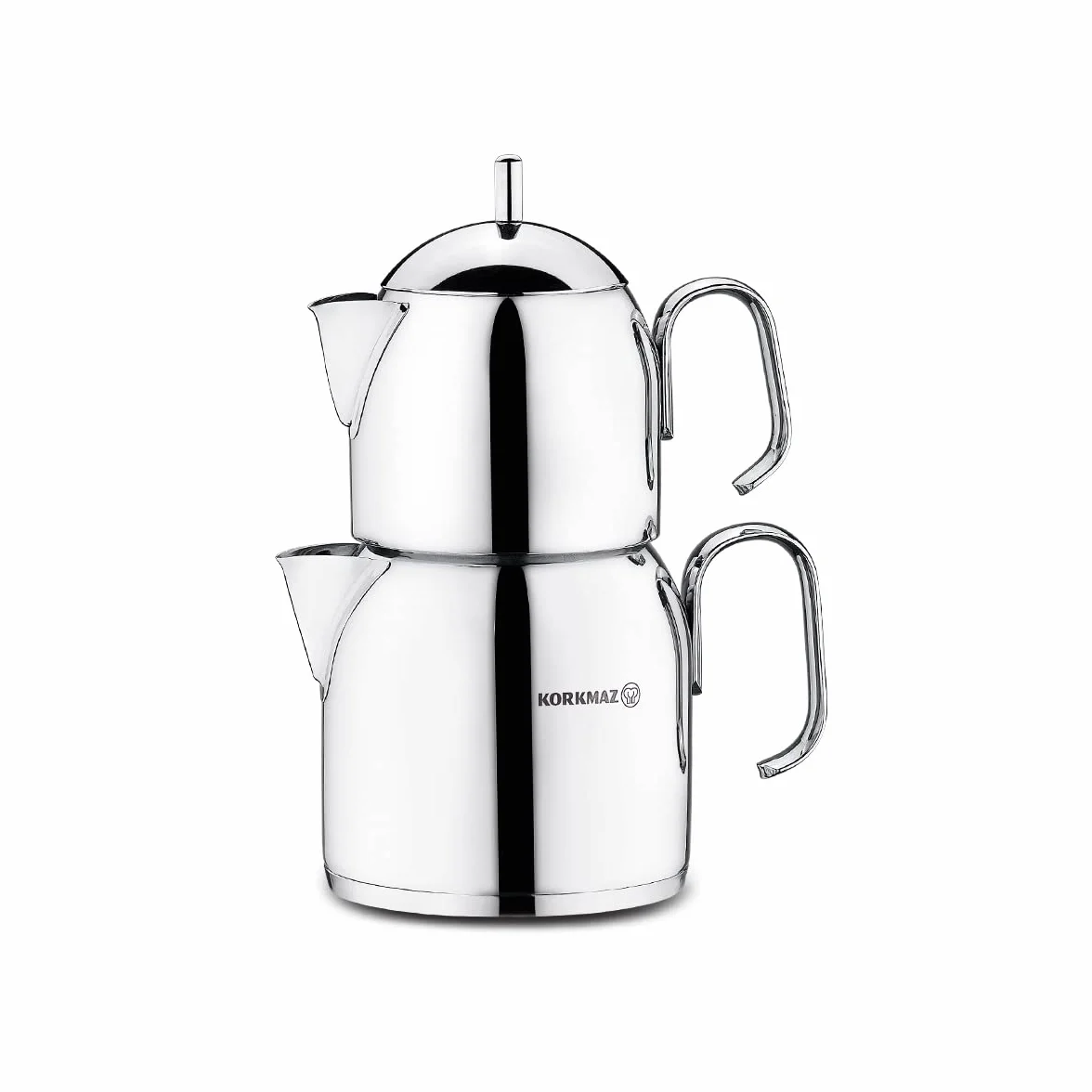 Korkmaz A281 Pera - Juego de tetera turca para estufa, tetera doble de acero inoxidable 18/10 con asas resistentes al calor, hervidor de té estilo Samovar con 22 onzas (650 ml) y 40 onzas (1200 ml)