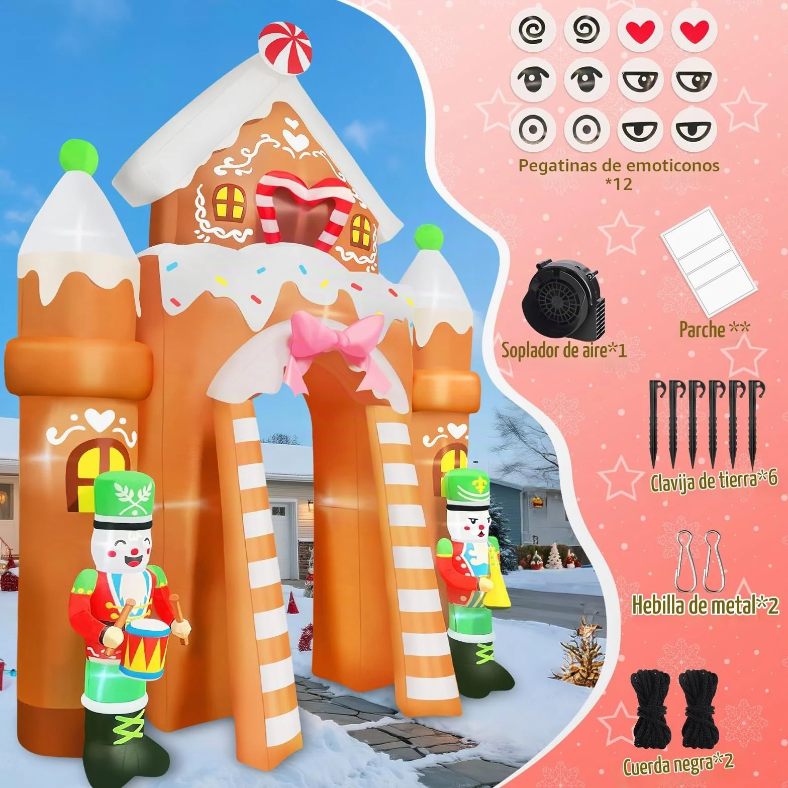 Kalolary Decoración de Navidad Hinchable con iluminación LED – Gran Figura de Navidad para Interior y Exterior, decoración navideña para jardín y casa (12FT,Soldados Gingerbread Archway)