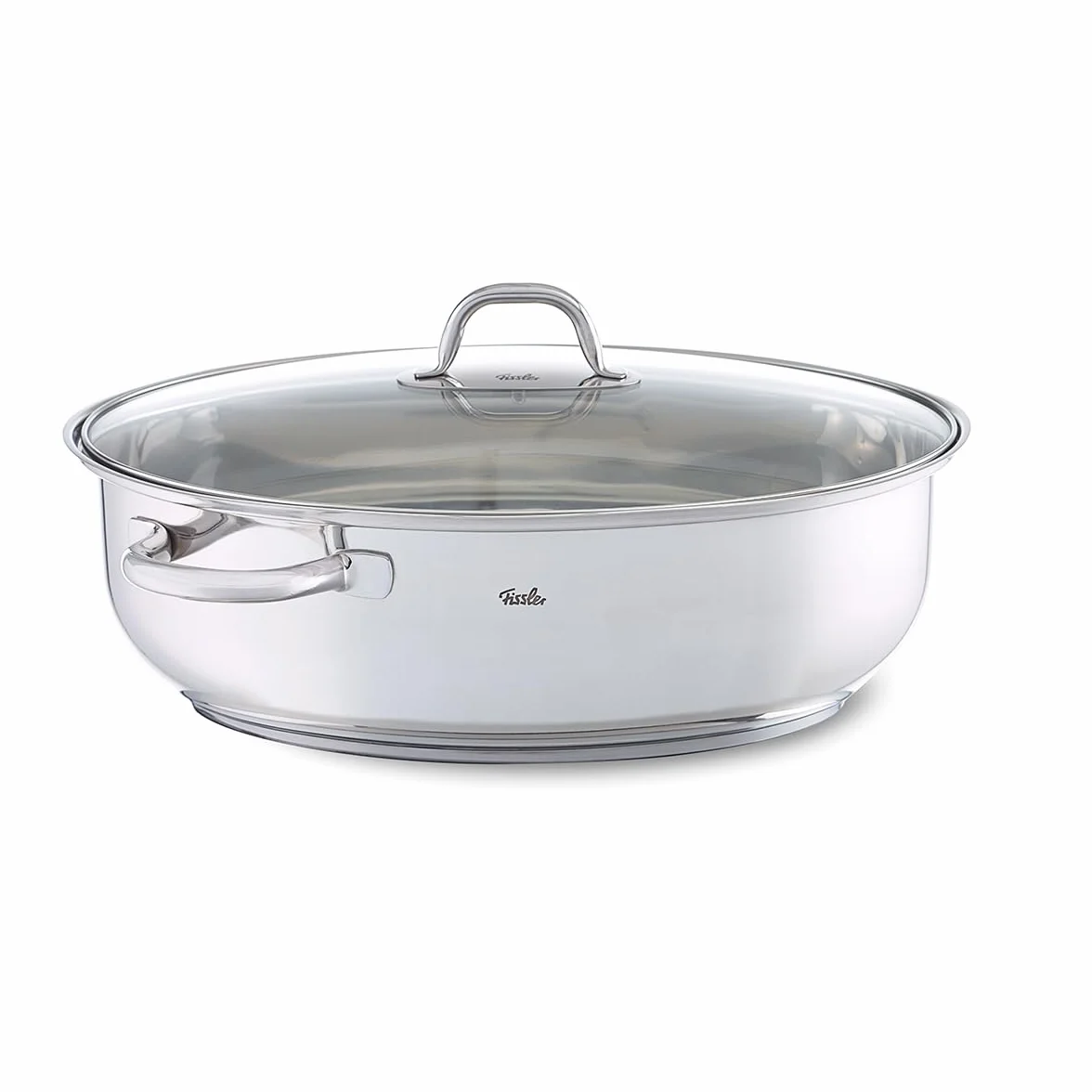 Fissler - Rustidera de acero inoxidable (8,8 litros, 38 cm) con tapadera de vidrio, seguro para el horno y el lavavajillas, apta para inducción