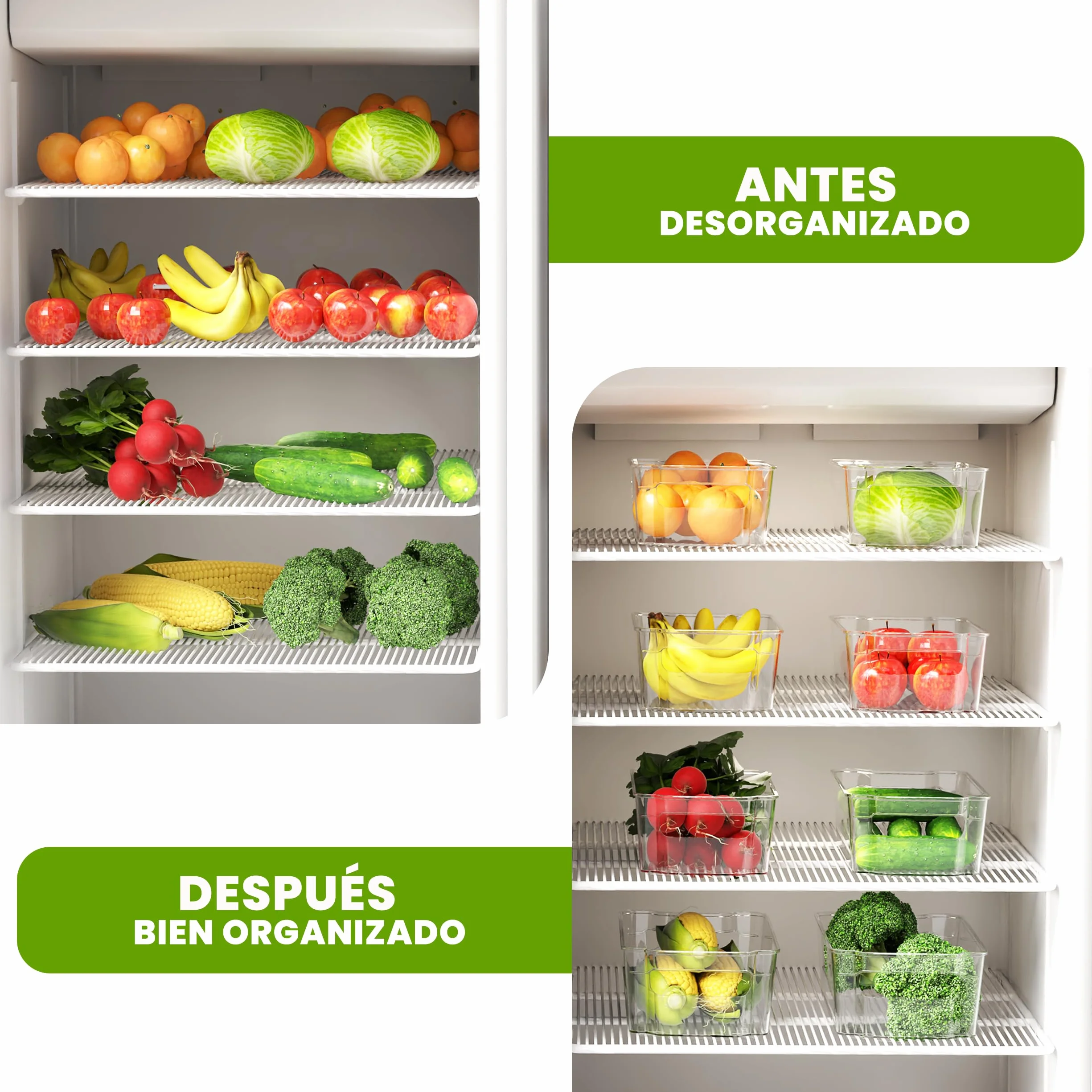 KICHLY Organizadores para la despensa - Juego de 8 - Compartimentos de almacenamiento sin BPA (Transparente)