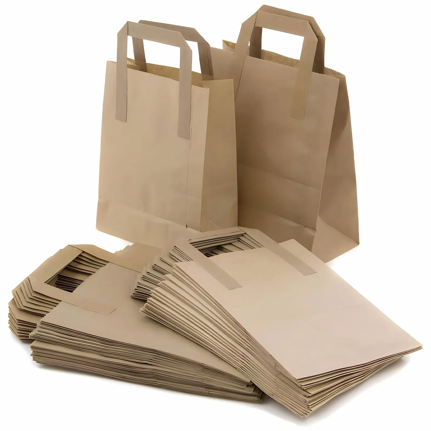 250 bolsas de papel kraft marrón SOS para transportar alimentos con asas, ecológicas, seguras, para fiestas, bares, restaurantes, compras, almuerzo, regalo, picnic, duraderas y biodegradables