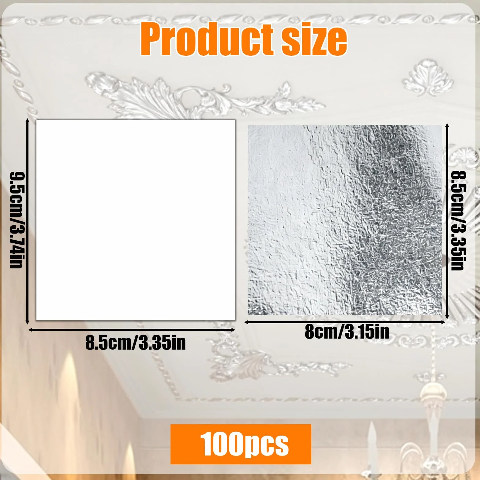 Pan de Plata Imitación 100 Hojas 8.5x8 cm para Manualidades y Decoración