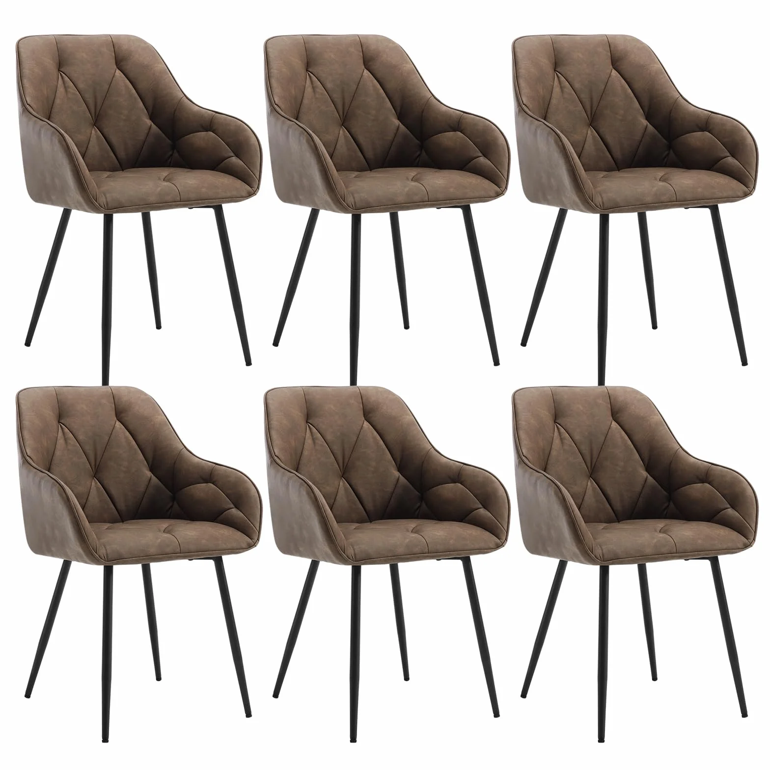 WOLTU Juego de 6 Sillas de Comedor,Silla de Cocina con Respaldo Medio,Asiento de Cuero Vintage sintético,Patas metálicas,Ideal para salón,Dormitorio,Comedor y Cocina,Marrón Oscuro