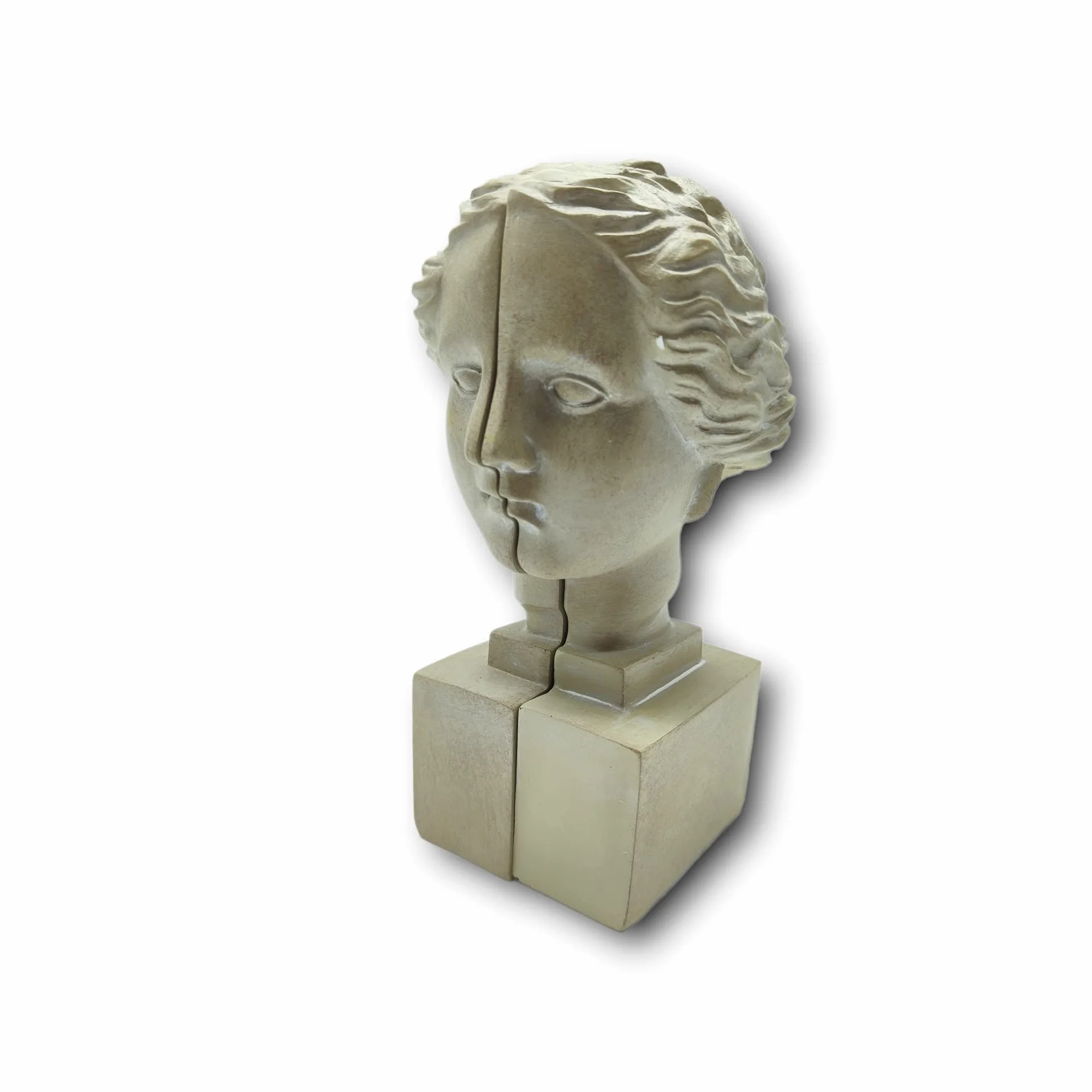 Set 2 Sujetalibros Decorativo Busto Griego Romano Cabeza Mujer Resina Blanco Roto Elegante 21 cm