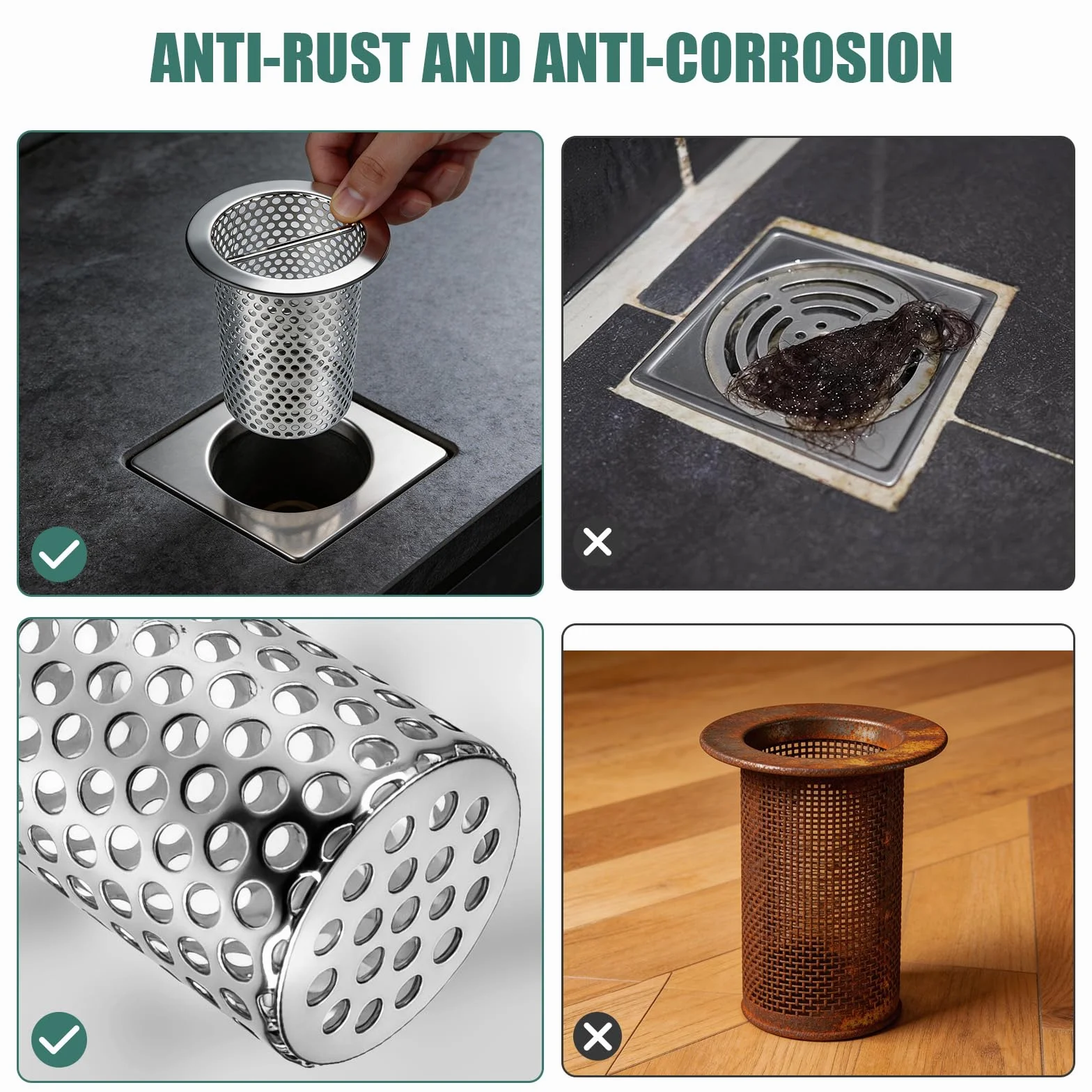Colador de drenaje de suelo comercial de 3 pulgadas, 6 pulgadas de alto con asa de transporte, filtro de drenaje de piso de acero inoxidable 316, cesta de drenaje finamente pulida para fábrica,