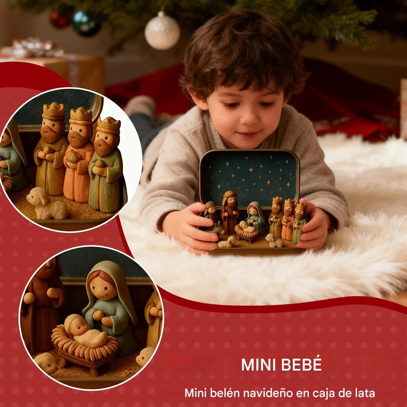 Belén Navideño Miniatura 13x2,5x8cm Caja Hojalata Decoración Portátil Figuras 3D Religiosas