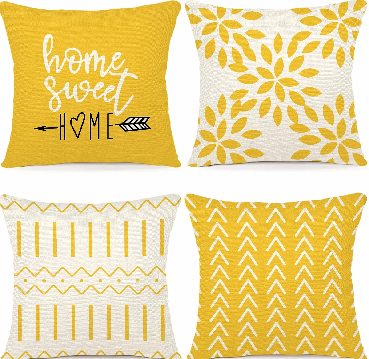 YCOLL Fundas de Cojín, Funda de Almohada del Sofá Throw Cojín Decoración Almohada Funda de Almohada de Lino de la Cubierta Decorativo para Sala de Estar Sofás 55 x 55cm Juego de 4 (Amarillo)