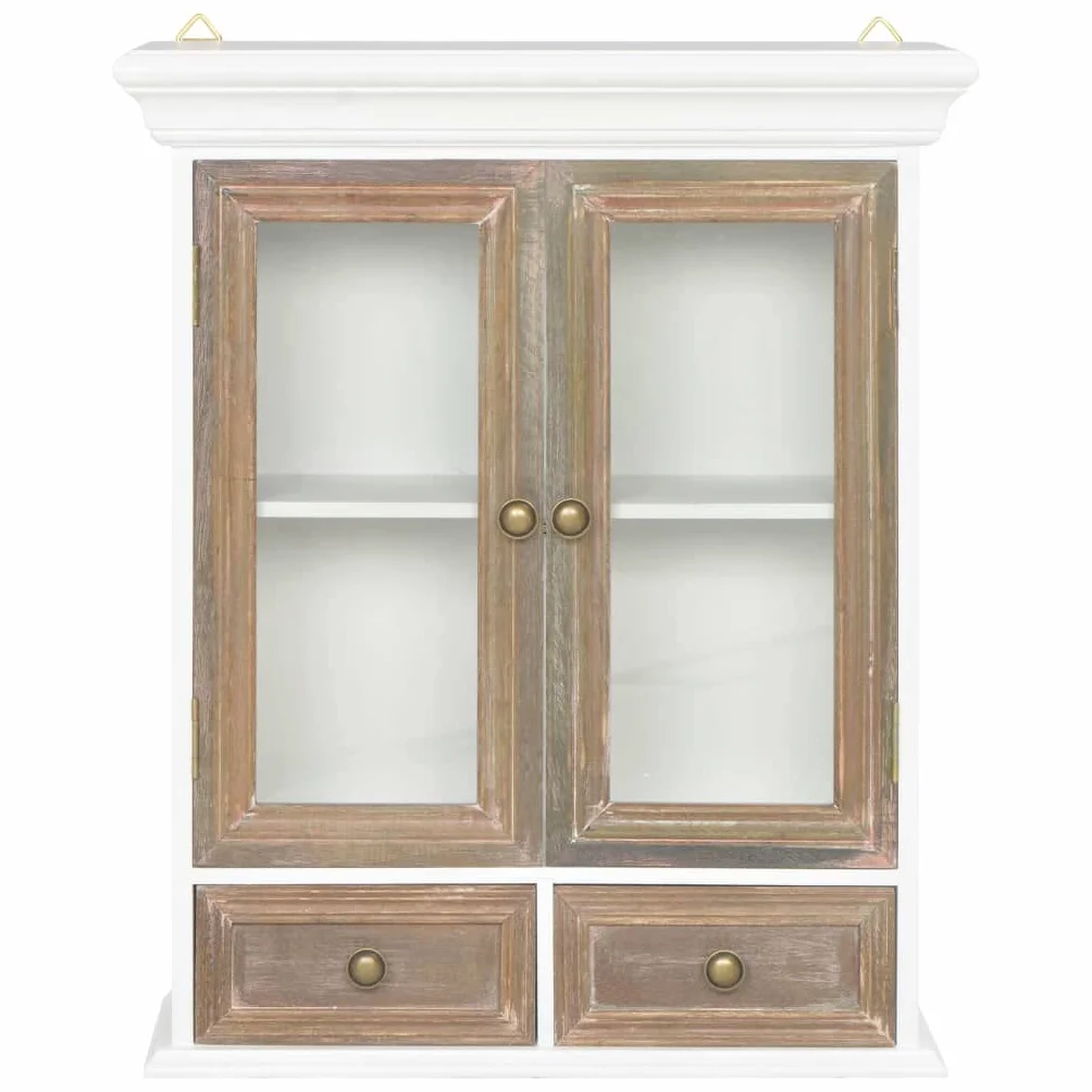vidaXL Armario de Pared Mueble Alacena de Hogar Mobiliario de Casa Salón Sala de Estar Vidrio Blanco y Marrón Madera Maciza de Roble