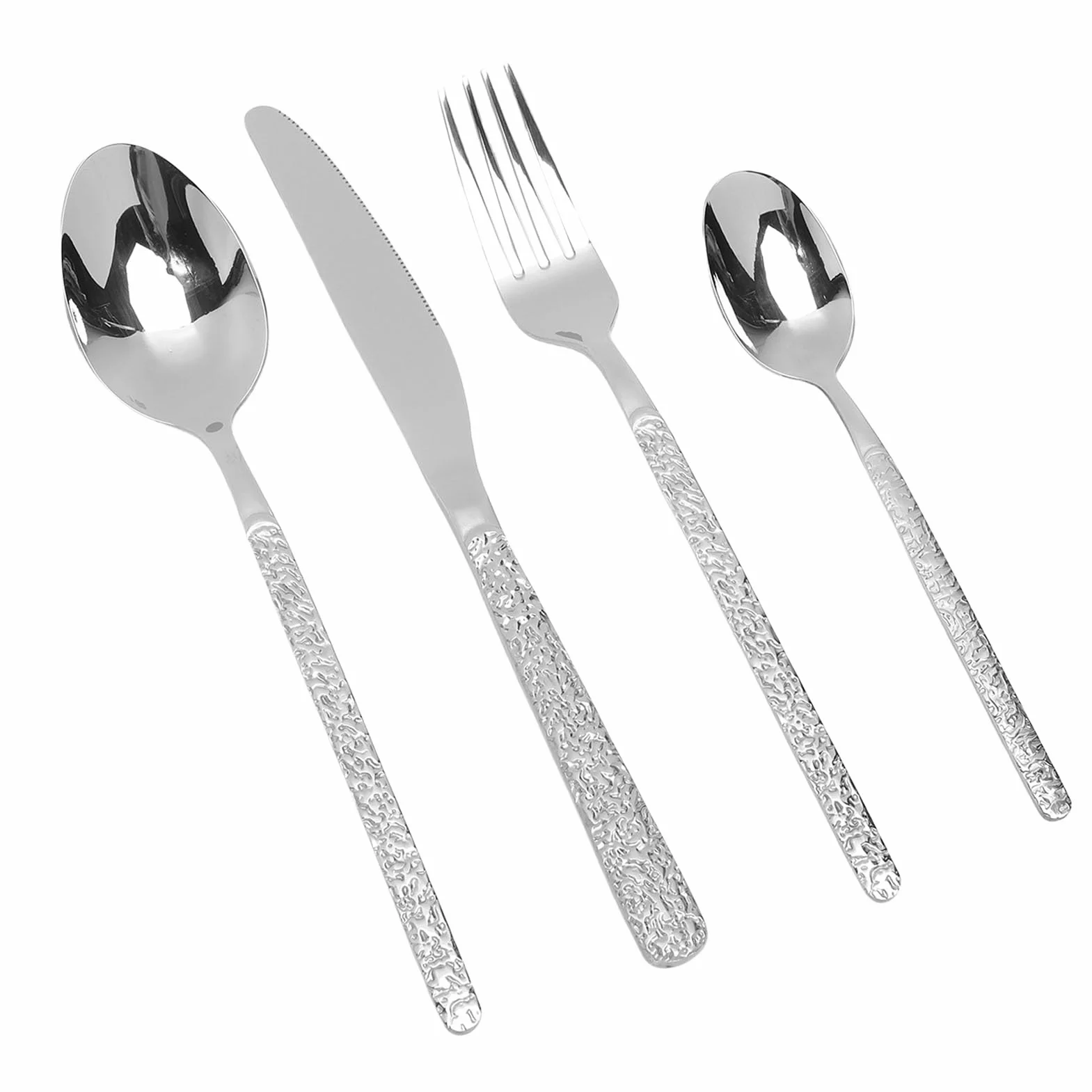 ANGGREK Juego de Cubiertos Martillados de 24 Piezas, Cubertería de Acero Inoxidable con Ergonómico, Cubiertos Elegantes para Comidas en Casa y Bodas (SILVER)