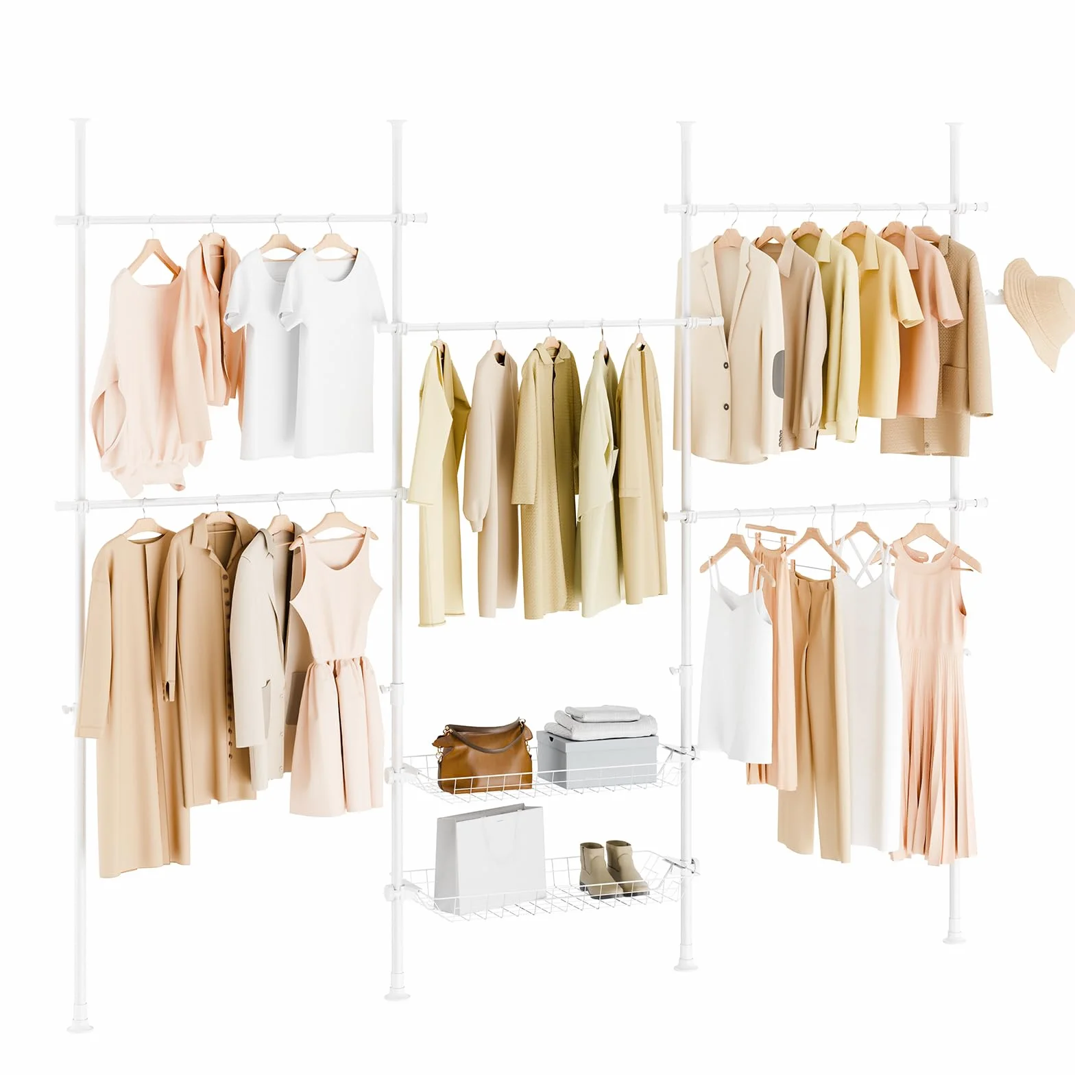 SoBuy Barra Telescópica Perchero Burro Ropa Resistente, Armario Abierto Ajustable con Barras y Estantes para Dormitorio y Vestidor, Blanco KLS04-II-W