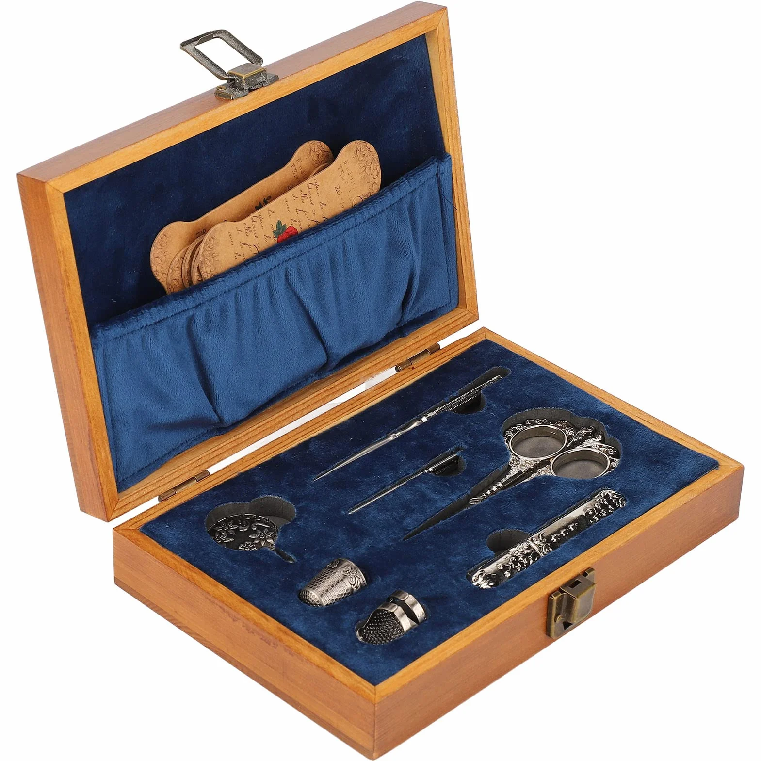BSTiltion Juego de Tijeras para Bordar Vintage, Caja de Costura de Acero Inoxidable y Madera, Kit de Tijeras, Herramientas de Bordado de Costura Multifuncionales (Plata)
