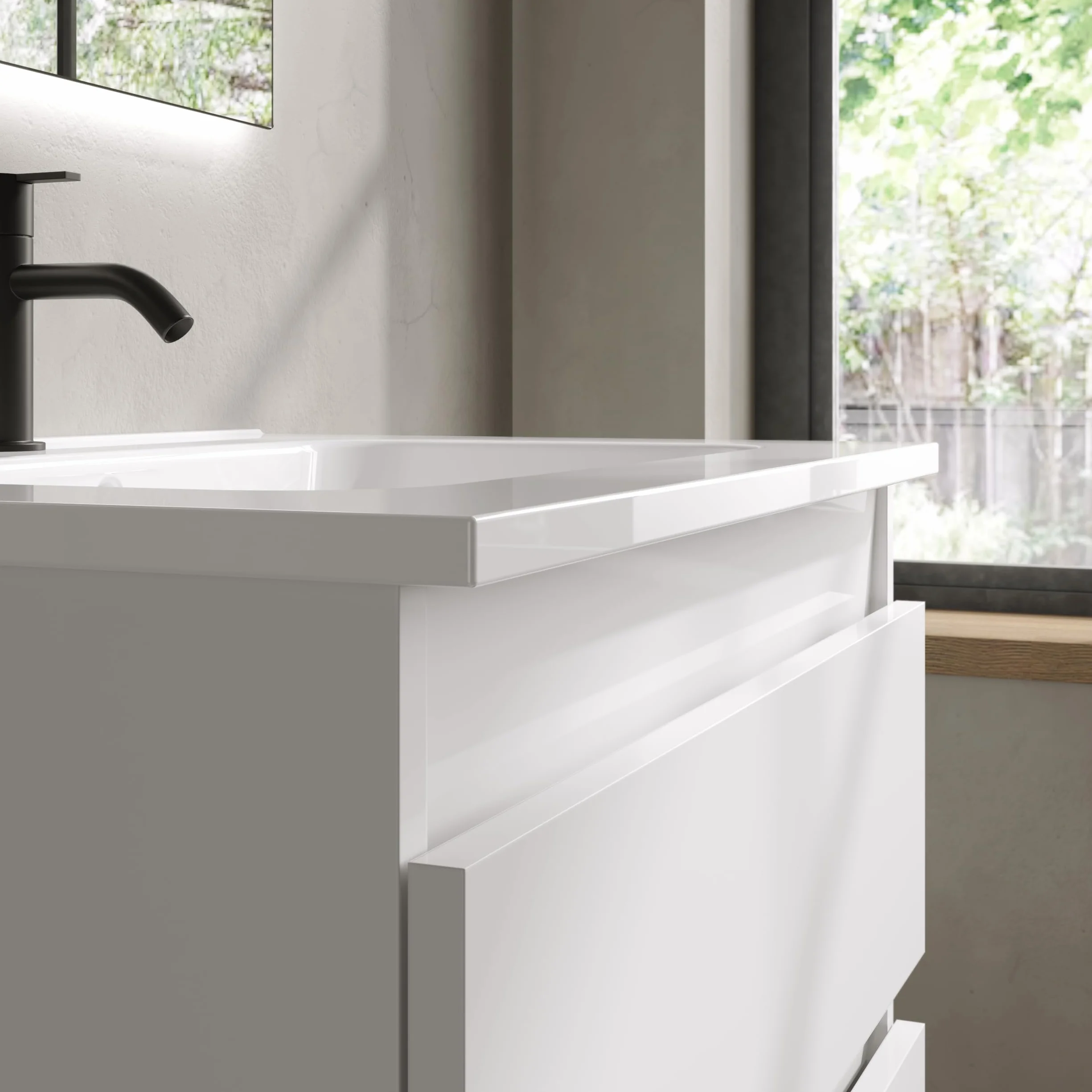 EstiloBaño Aurora Conjunto Mueble de Baño Suspendido 2 Cajones Lavabo 60 cm Blanco Nogal